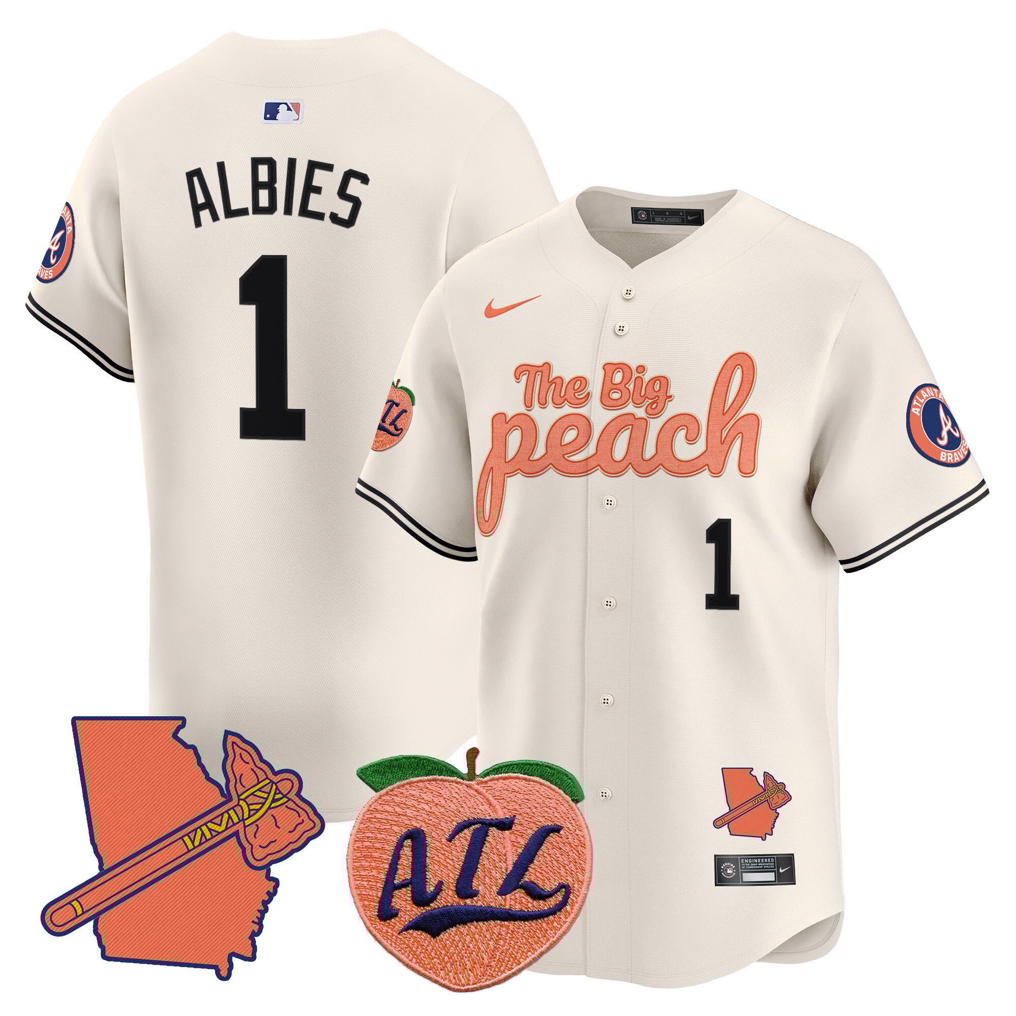 Men's Ozzie Albies Atlanta Braves The Big Peach Vapor Premier Limited Cream Jersey - All Stitched