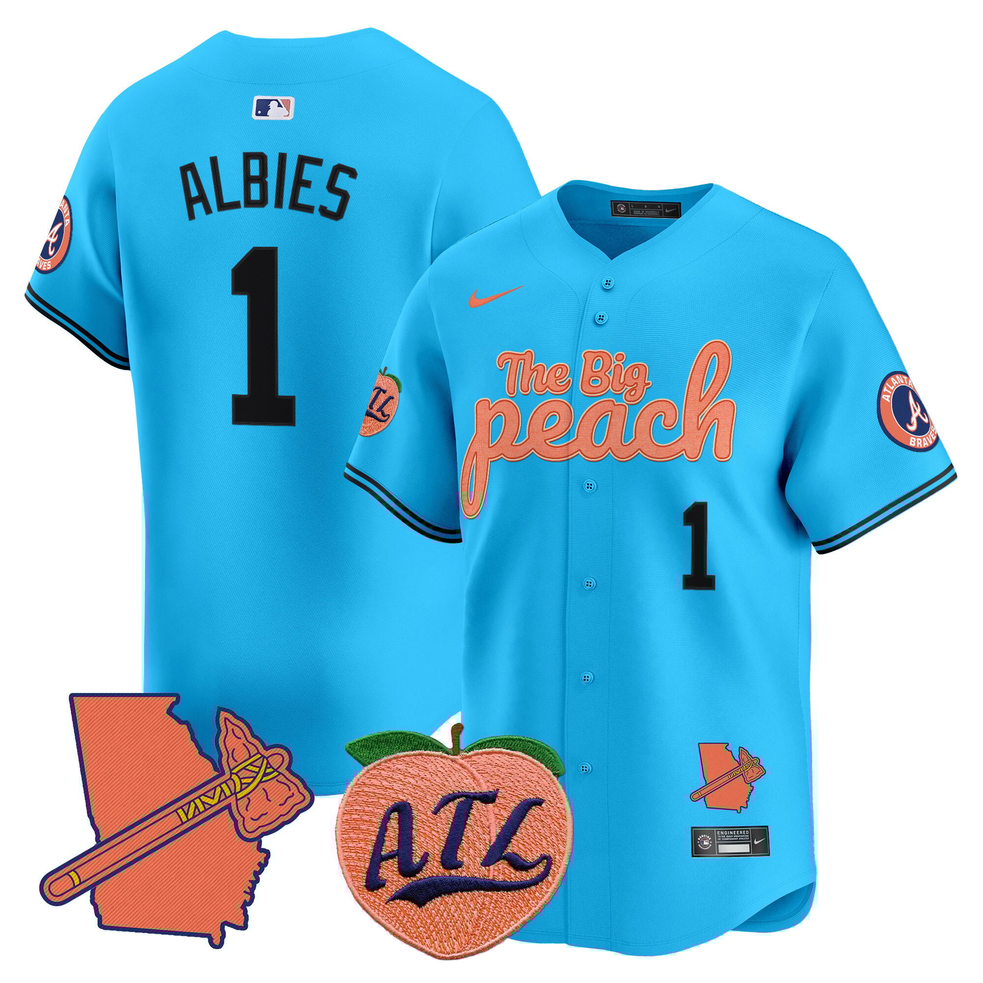 Men's Ozzie Albies Atlanta Braves The Big Peach Vapor Premier Limited Light Blue Jersey - All Stitched