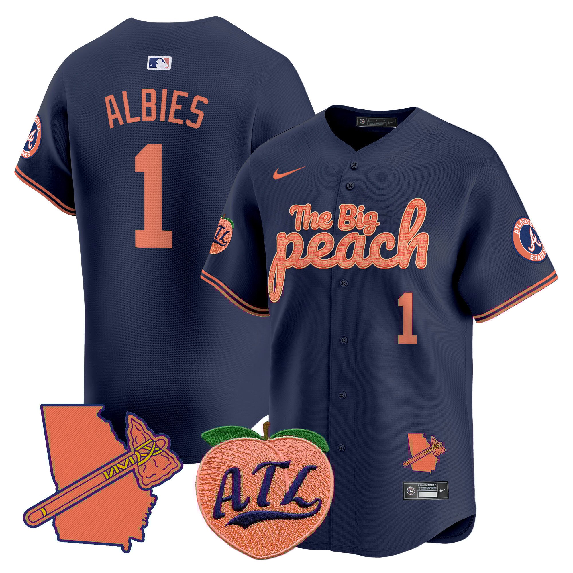 Men's Ozzie Albies Atlanta Braves The Big Peach Vapor Premier Limited Navy Jersey - All Stitched