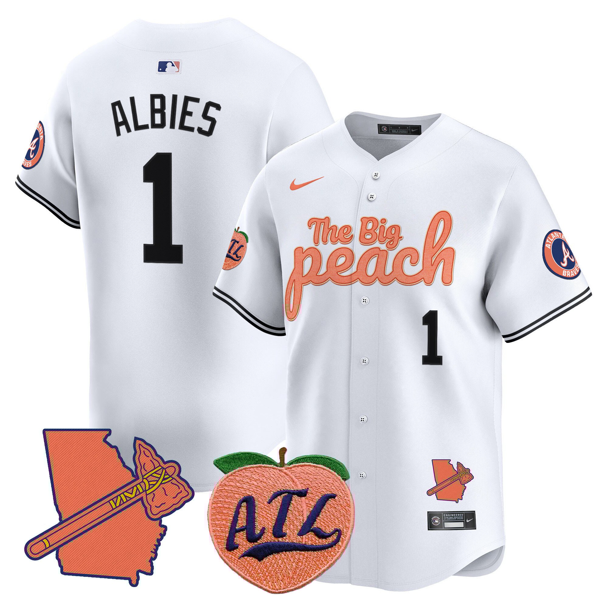 Men's Ozzie Albies Atlanta Braves The Big Peach Vapor Premier Limited White Jersey - All Stitched