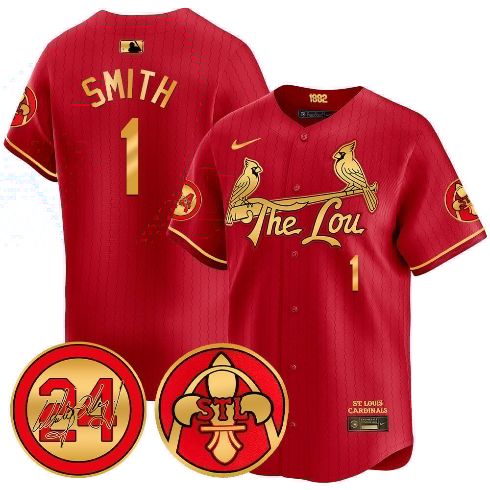 Men's Ozzie Smith St. Louis Cardinals 2024 City Connect Whitey Herzog Patch Vapor Premier Limited Red Gold Jersey V2 - All Stitched