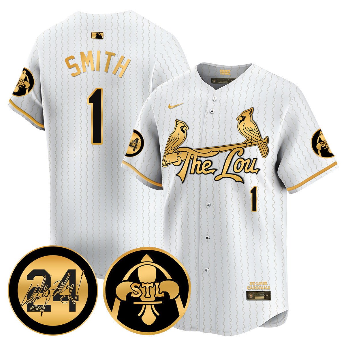 Men's Ozzie Smith St. Louis Cardinals 2024 City Connect Whitey Herzog Patch Vapor Premier Limited White Gold Jersey V2 - All Stitched