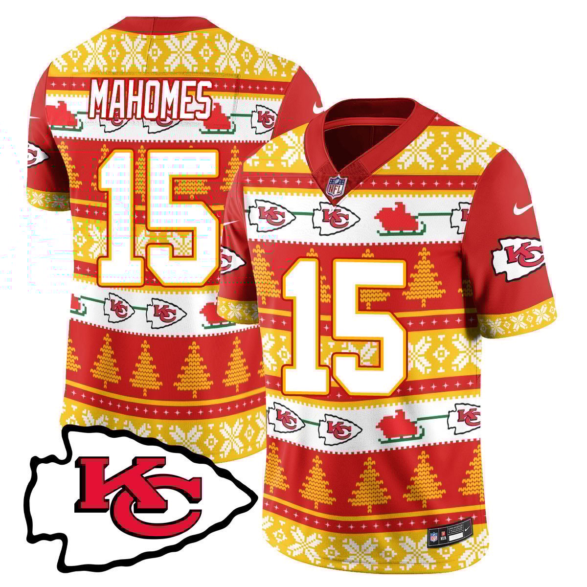 Men's Patrick Mahomes Kansas City Chiefs 2024 Christmas Vapor Limited Red Jersey - Printed