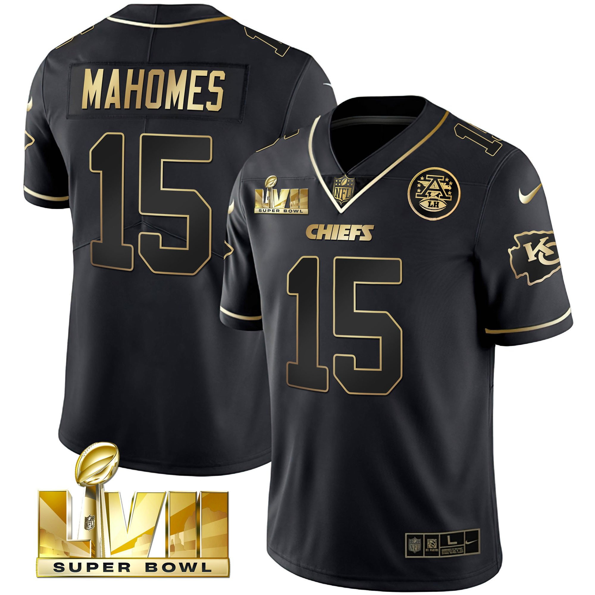 Men's Patrick Mahomes Kansas City Chiefs Super Bowl Vapor Gold Black Gold Jersey V2- All Stitched