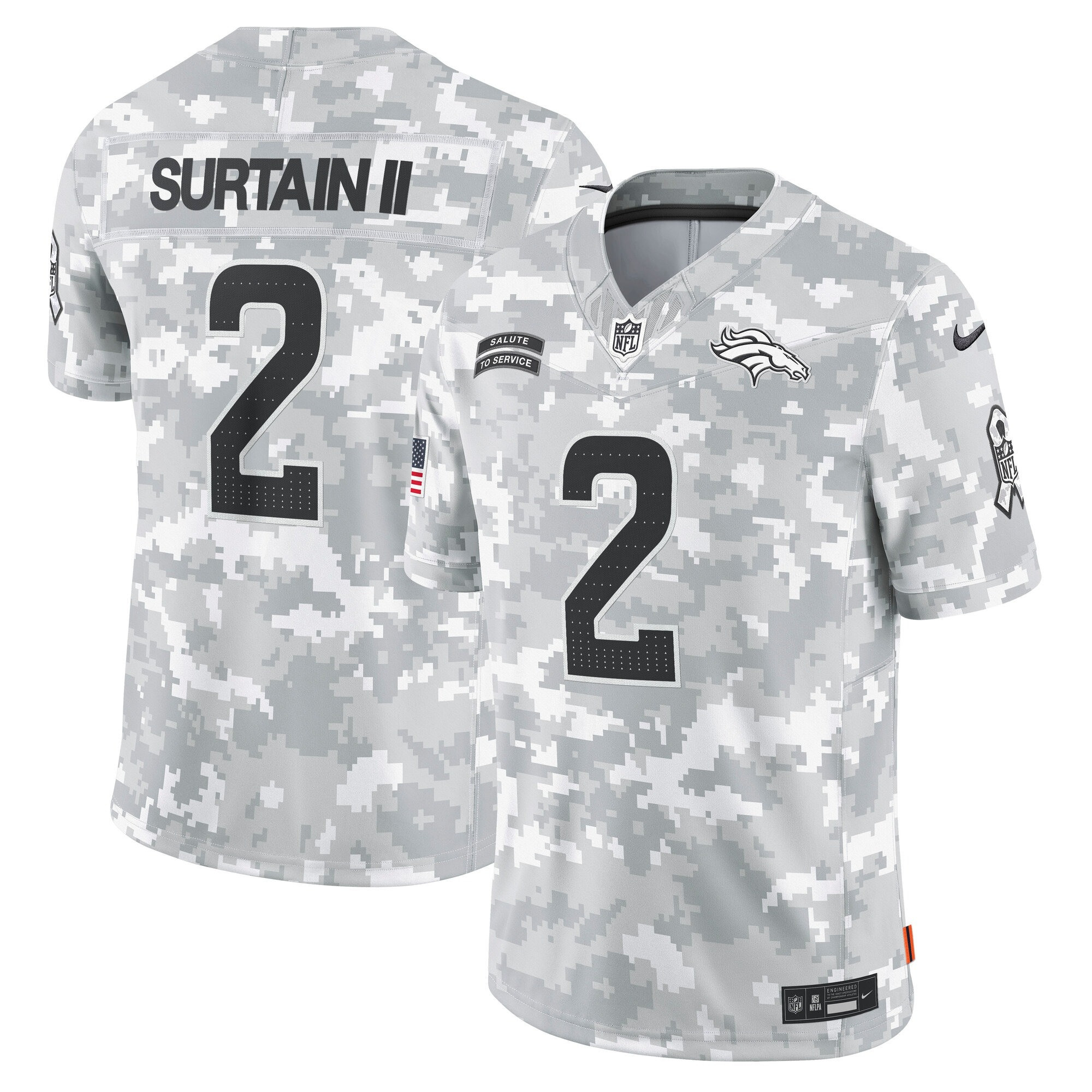 Men's Patrick Surtain II Denver Broncos 2024 Salute to Service Vapor Limited Jersey - Arctic Camo - All Stitched