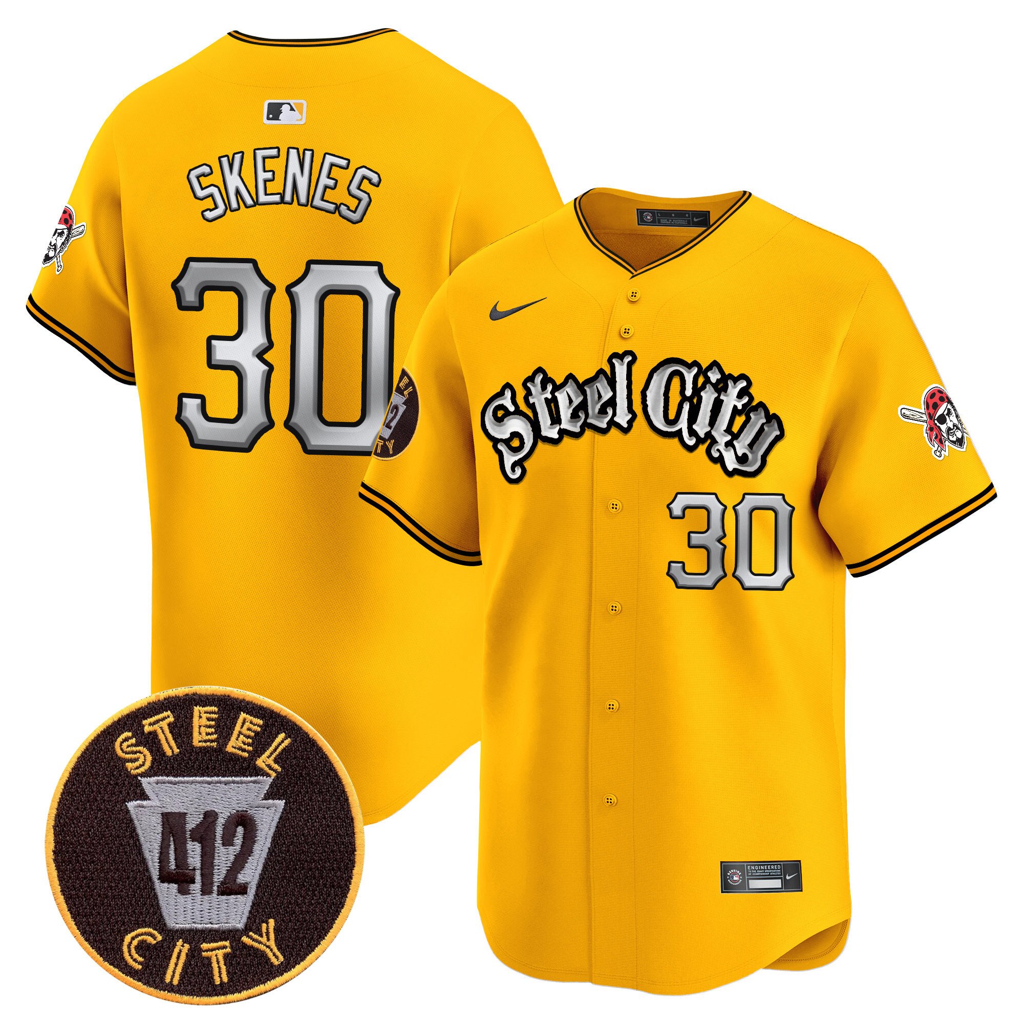 Men's Paul Skenes Pittsburgh Pirates 412 Patch Vapor Premier Limited Gold Jersey V2 - All Stitched