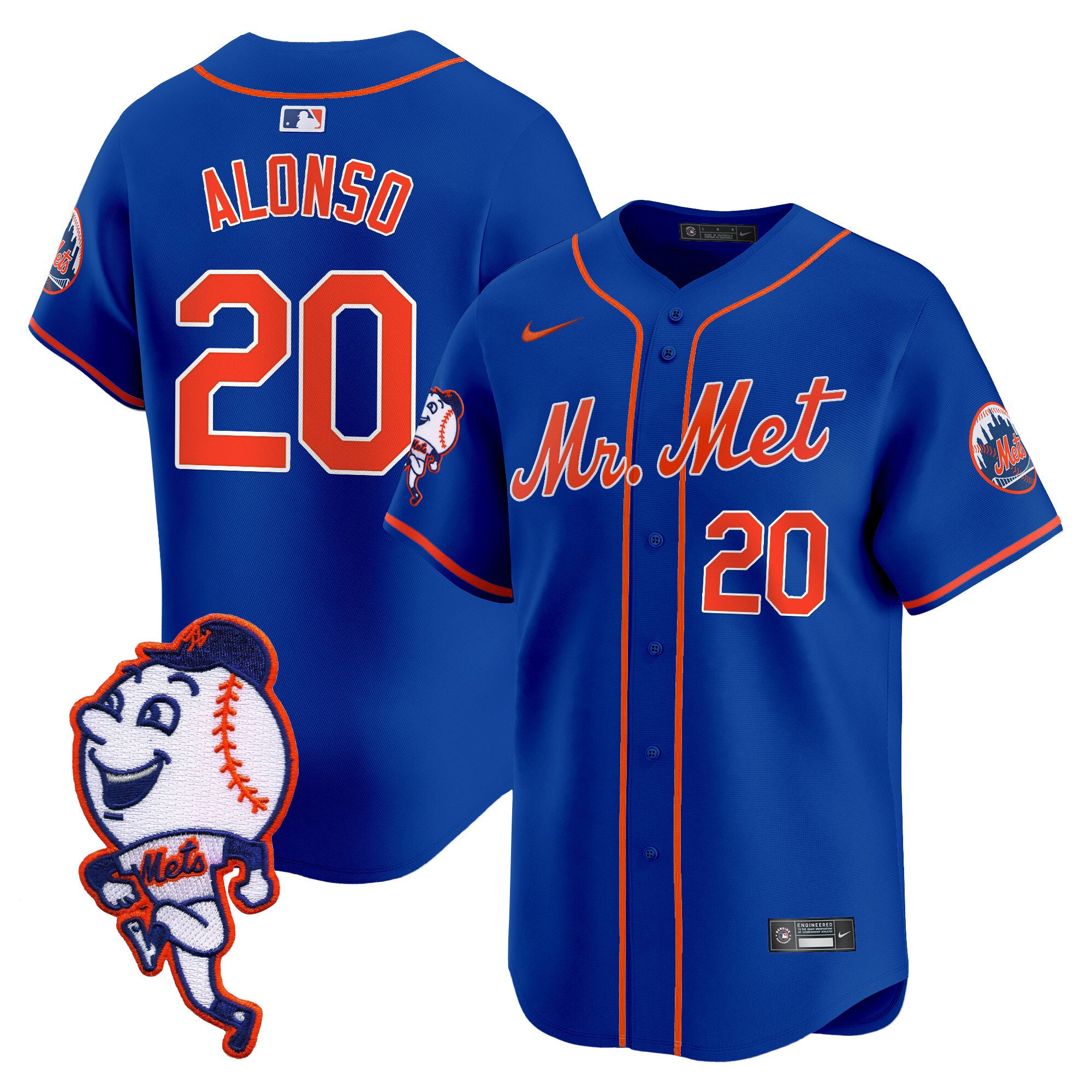 Men's Pete Alonso New York Mets Mr. Met Patch Vapor Premier Limited Royal Jersey - All Stitched