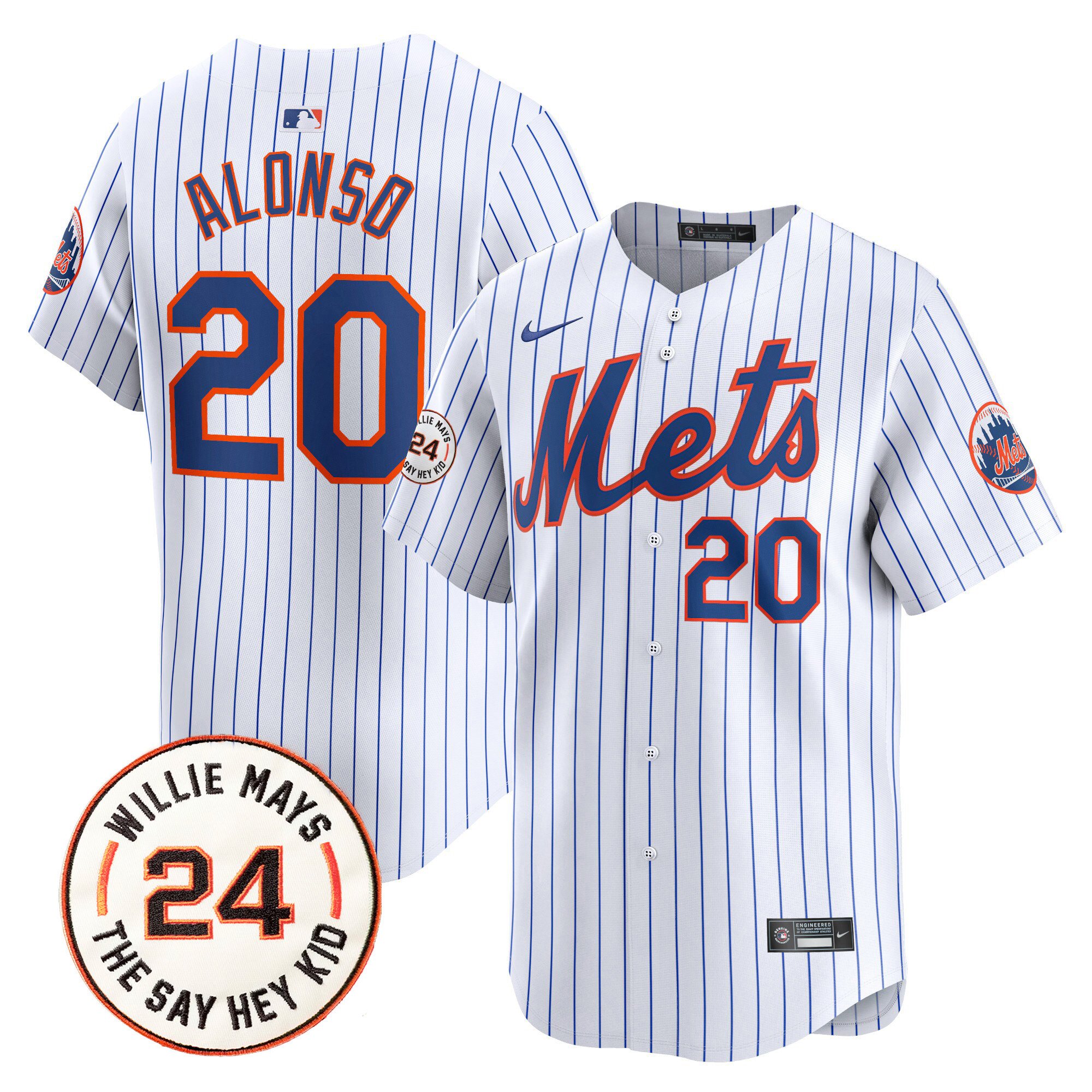 Men's Pete Alonso New York Mets Willie Mays Patch Vapor Premier Limited White Jersey - All Stitched