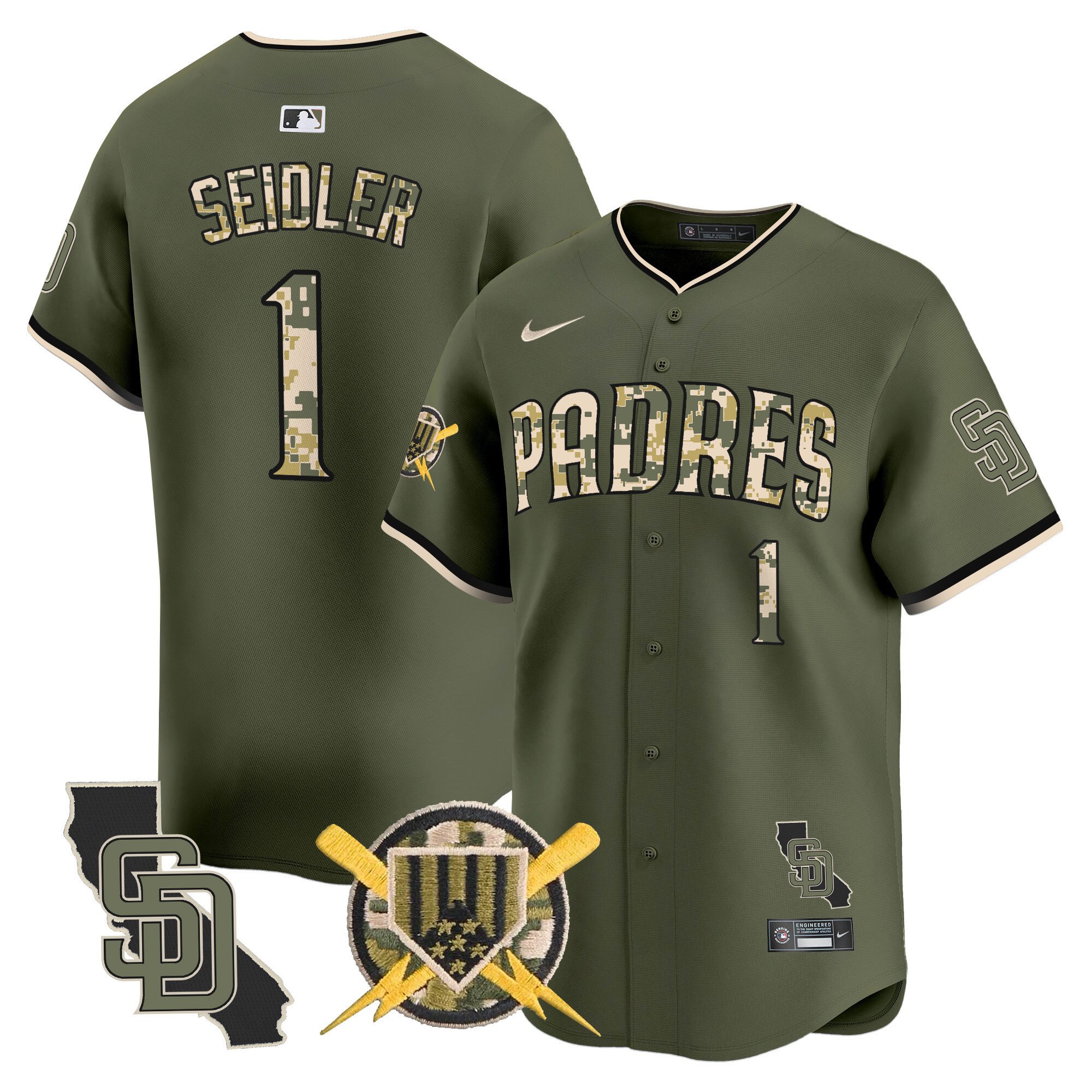 Men's Peter Seidler San Diego Padres Armed Forces Day Vapor Premier Limited Green Jersey - All Stitched