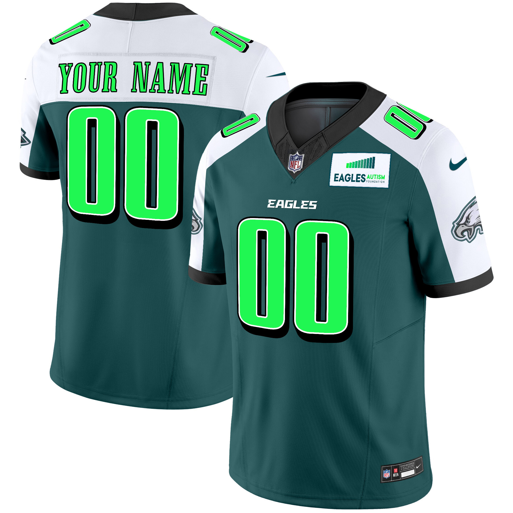 Men's Philadelphia Eagles Autism Foundation Patch Vapor Limited Custom Alternate Jersey - All Stitched