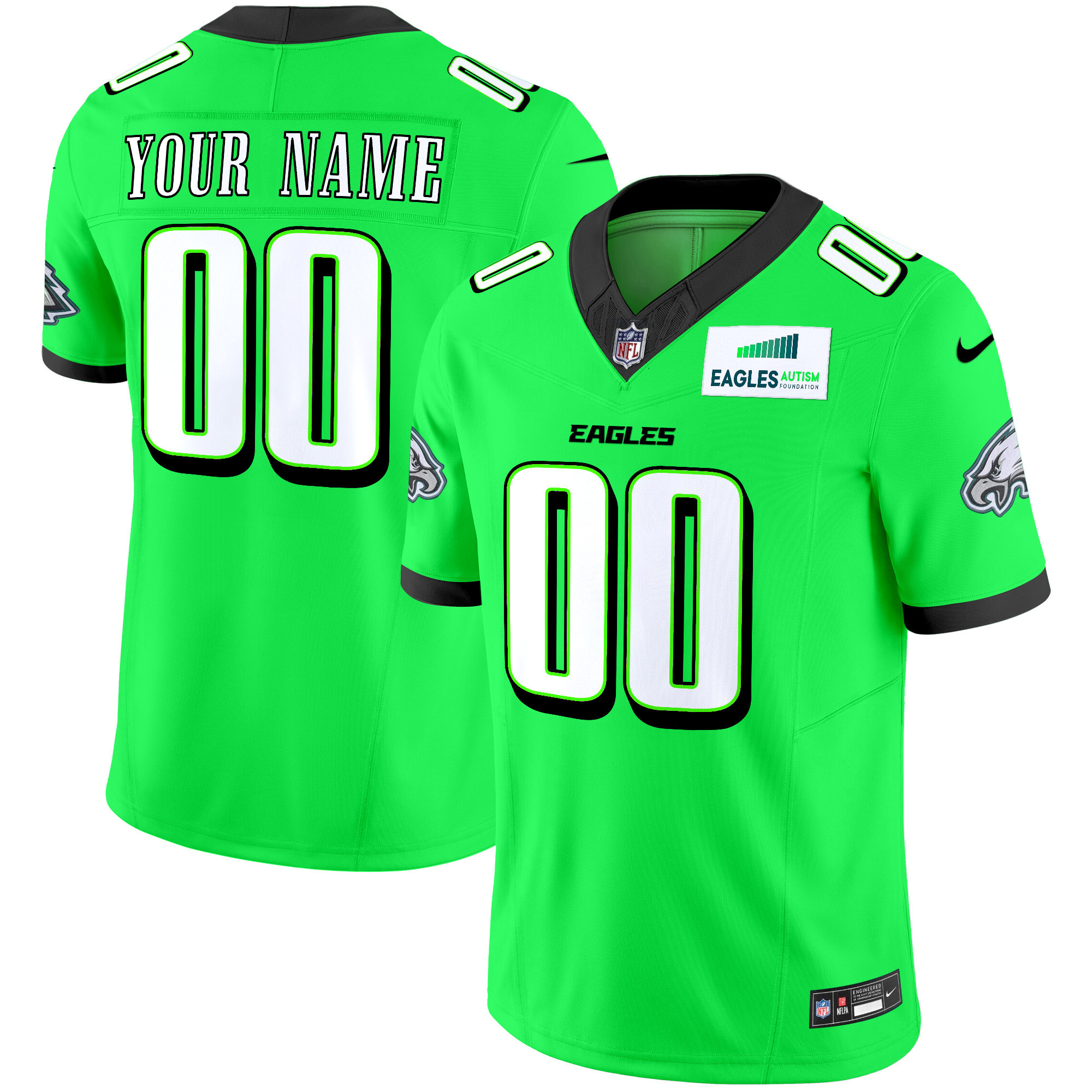 Men's Philadelphia Eagles Autism Foundation Patch Vapor Limited Custom Green Neon Jersey - All Stitched