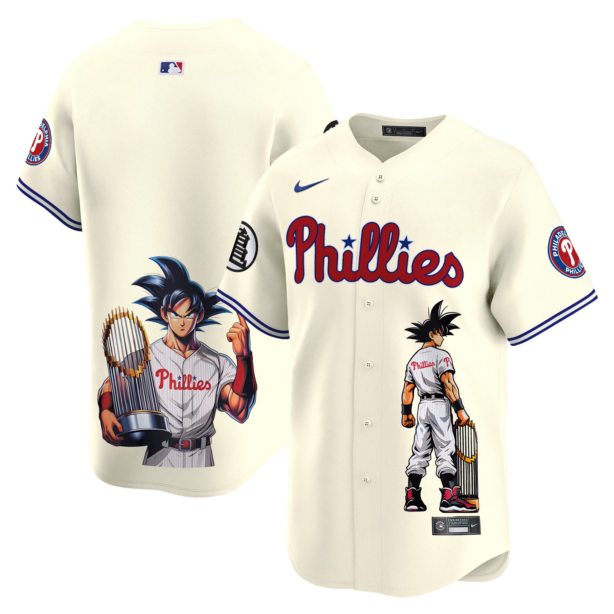 Men's Philadelphia Phillies Dragon Ball Son Goku Vapor Premier Limited Cream Jersey - Printed