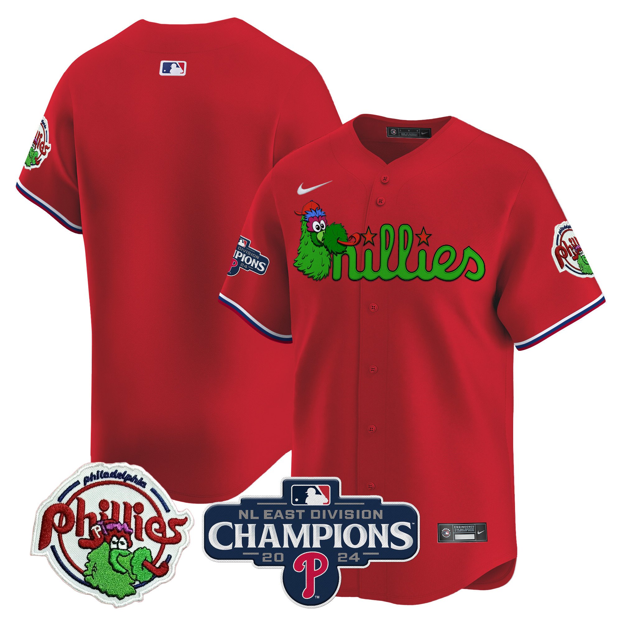 Men's Philadelphia Phillies Phanatic 2024 NL East Division Champions Vapor Premier Limited Red Jersey V2 - All Stitched