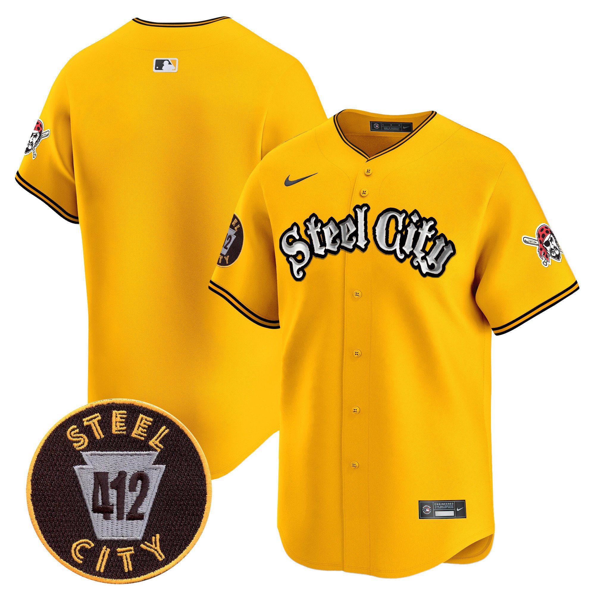 Men's Pittsburgh Pirates 412 Patch Vapor Premier Limited Gold Jersey V2 - All Stitched