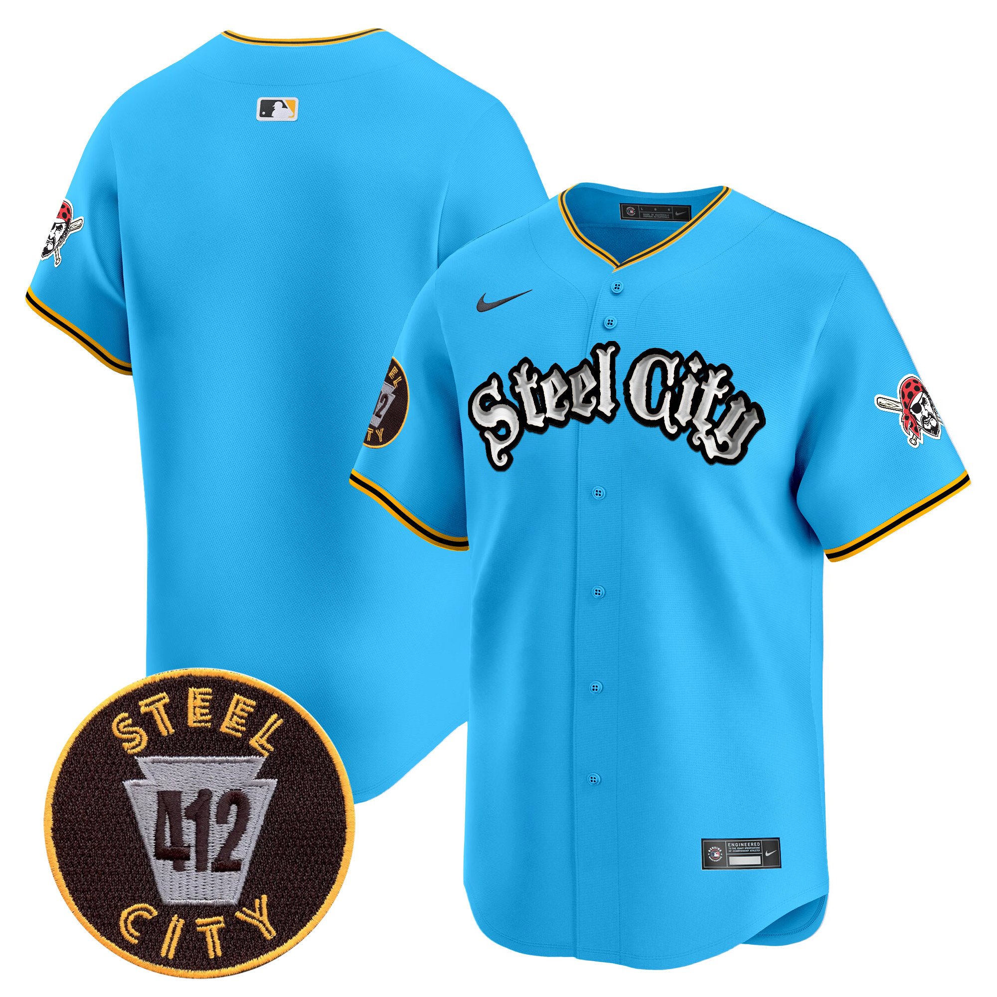 Men's Pittsburgh Pirates 412 Patch Vapor Premier Limited Light Blue Jersey V2 - All Stitched