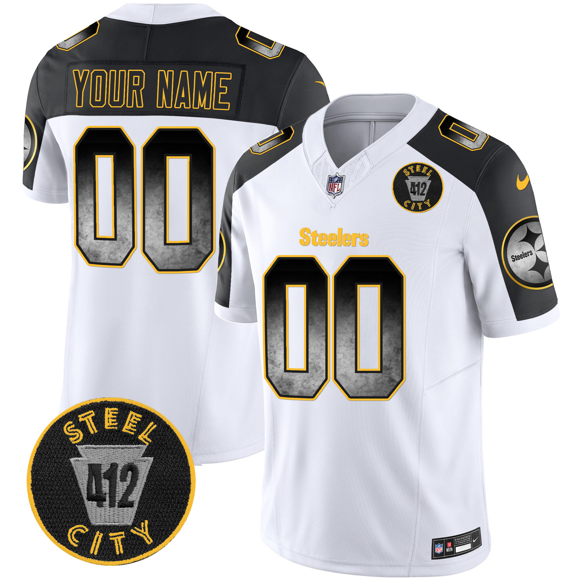 Men's Pittsburgh Steelers Arch Smoke 412 Patch Vapor Limited Custom Inverted Jersey - All Stitched