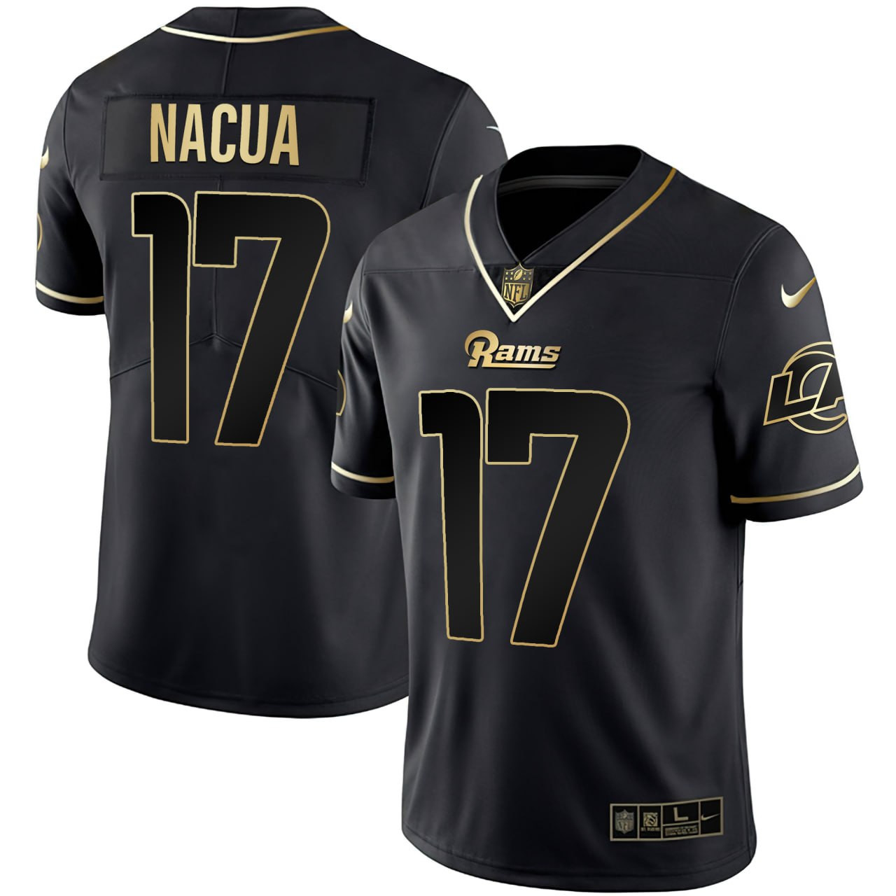 Men's Puka Nacua Los Angeles Rams Black Gold Jersey - All Stitched
