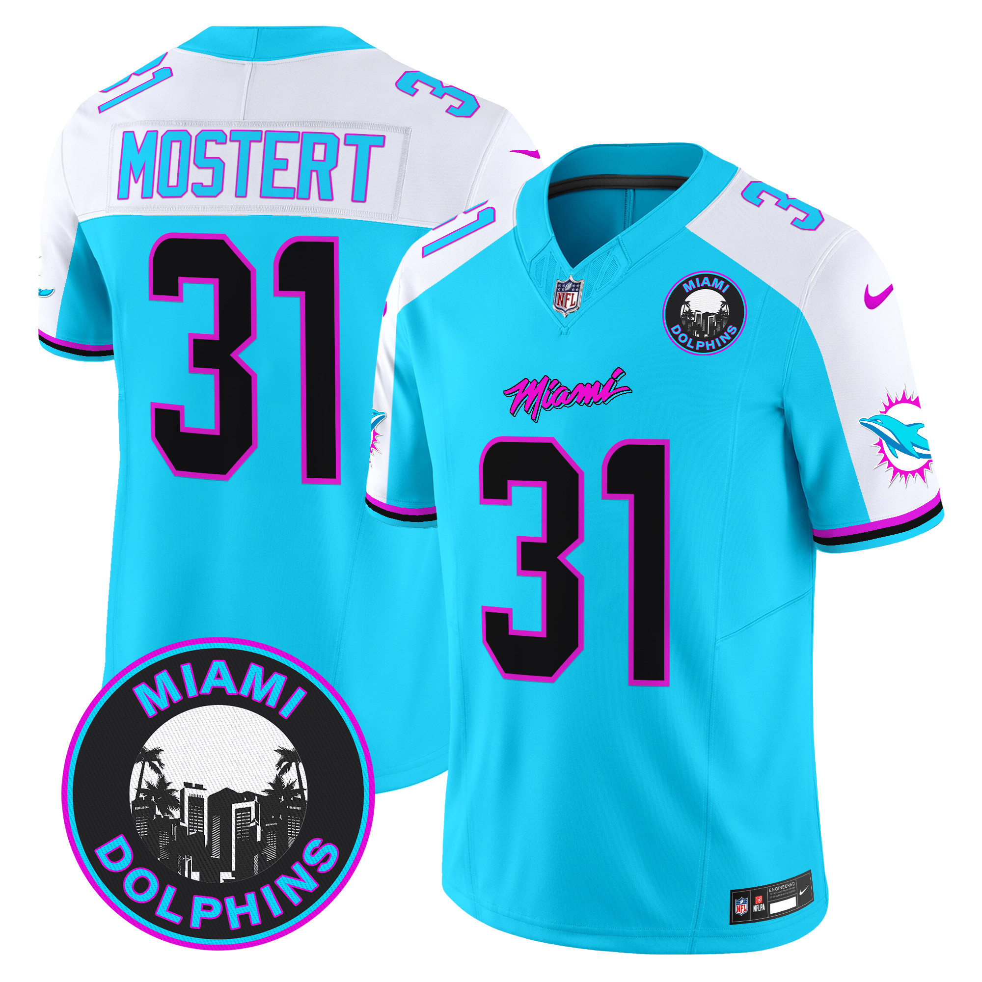 Men's Raheem Mostert Miami Dolphins "Miami Vice" Vapor Limited Aqua Alternate Jersey V3 - All Stitched