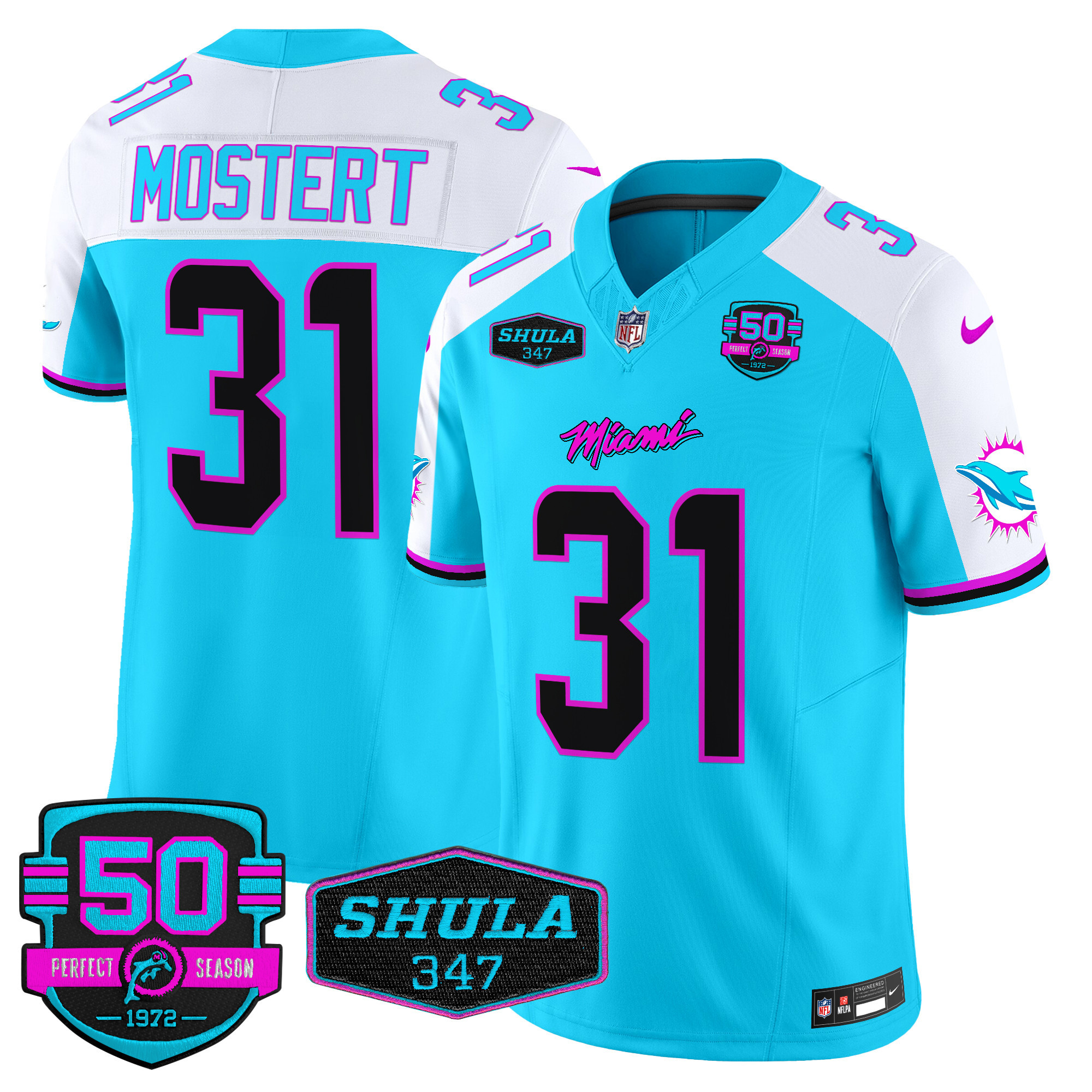 Men's Raheem Mostert Miami Dolphins "Miami Vice" Vapor Limited Aqua Alternate Jersey V4 - All Stitched