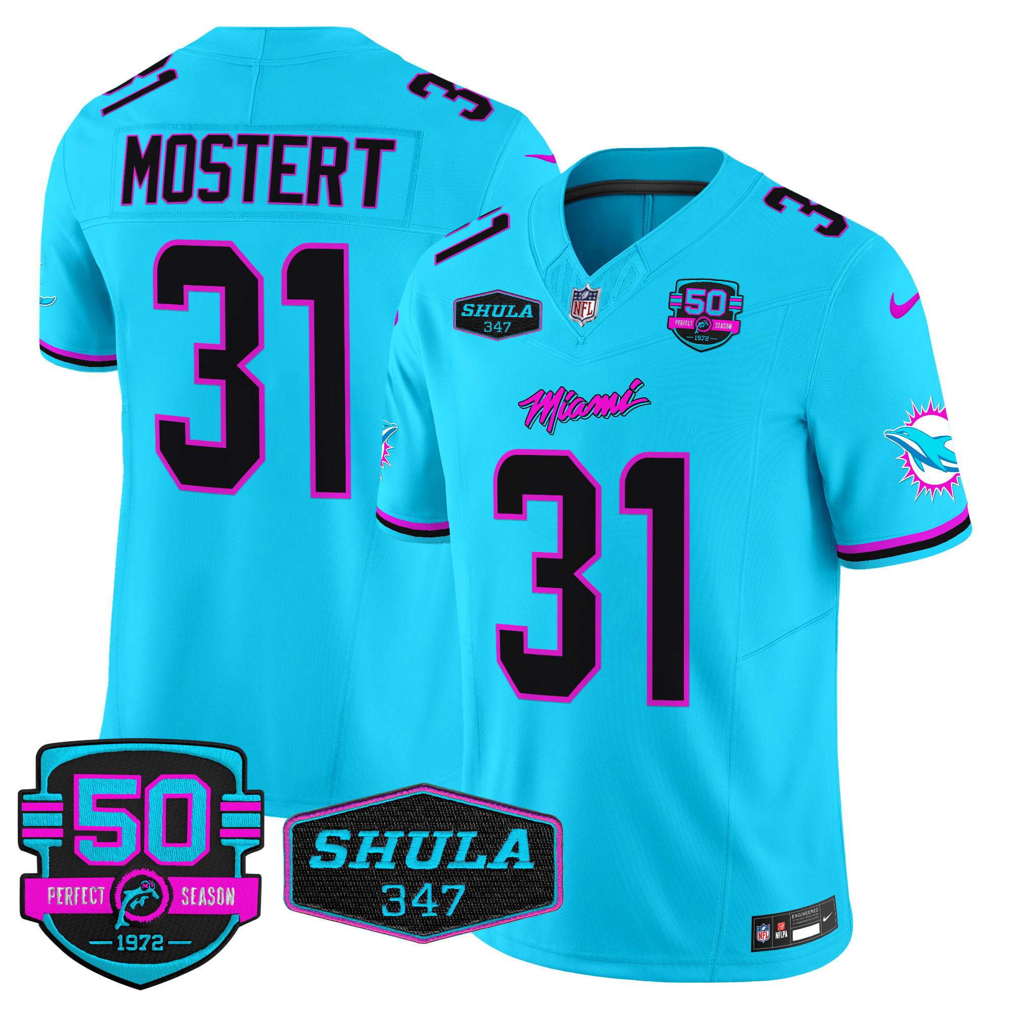 Men's Raheem Mostert Miami Dolphins "Miami Vice" Vapor Limited Aqua Jersey V4 - All Stitched