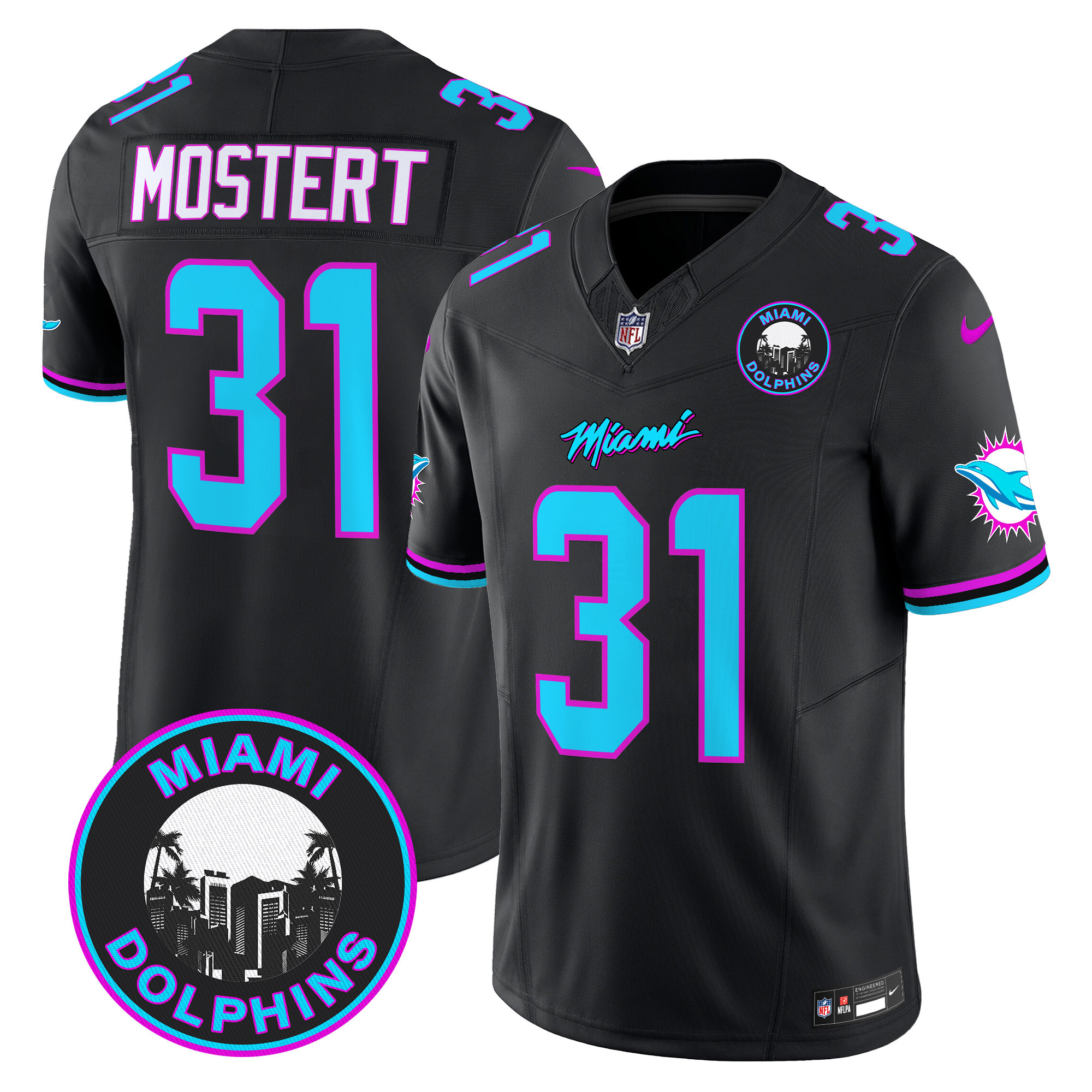 Men's Raheem Mostert Miami Dolphins "Miami Vice" Vapor Limited Black Jersey V3 - All Stitched