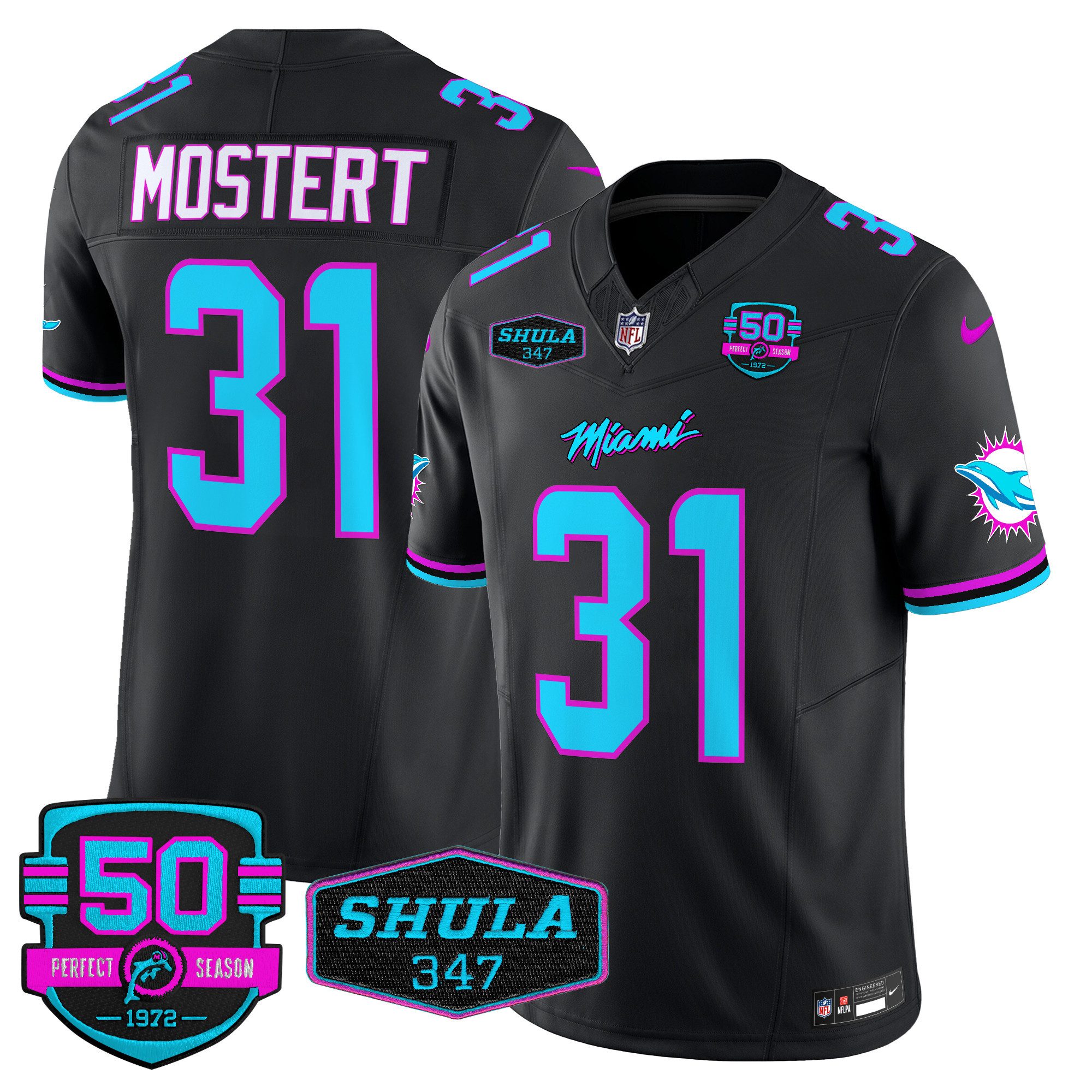 Men's Raheem Mostert Miami Dolphins "Miami Vice" Vapor Limited Black Jersey V4 - All Stitched