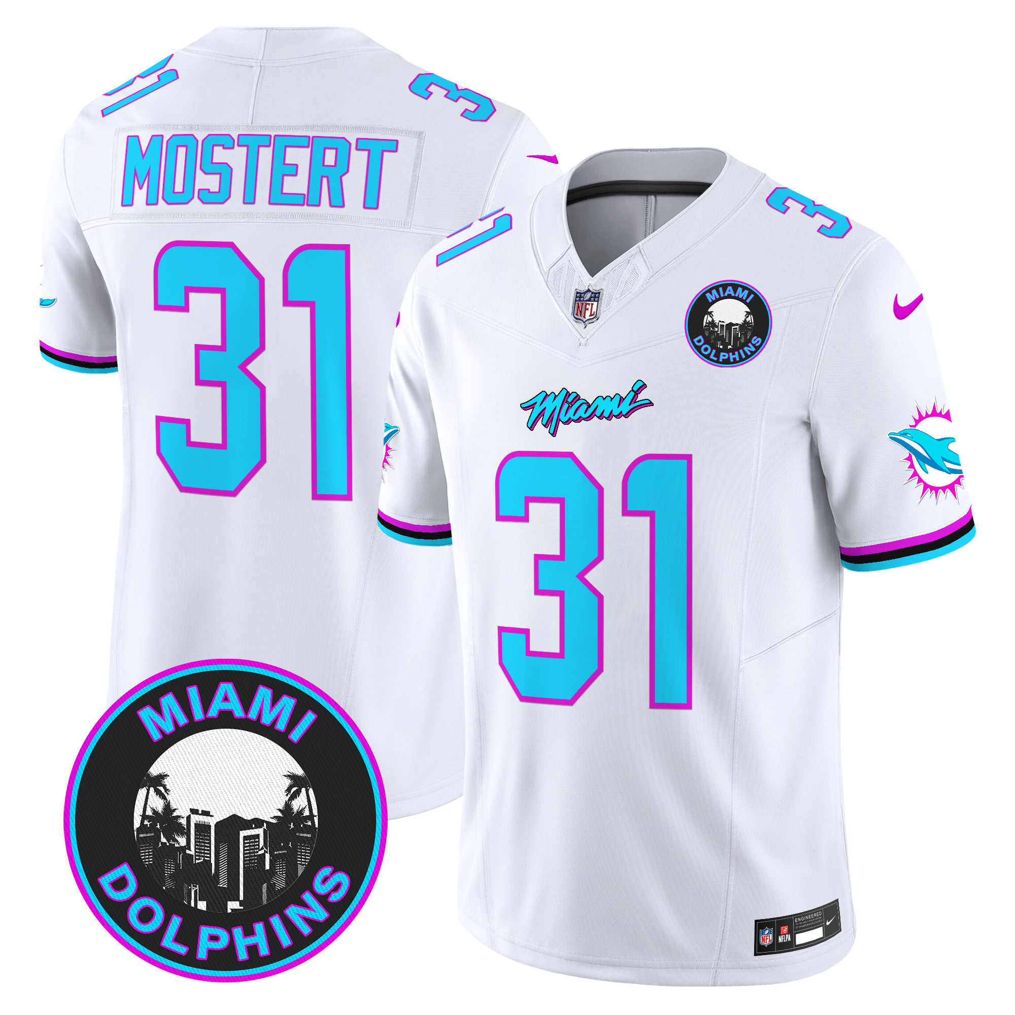 Men's Raheem Mostert Miami Dolphins "Miami Vice" Vapor Limited White Jersey V3 - All Stitched