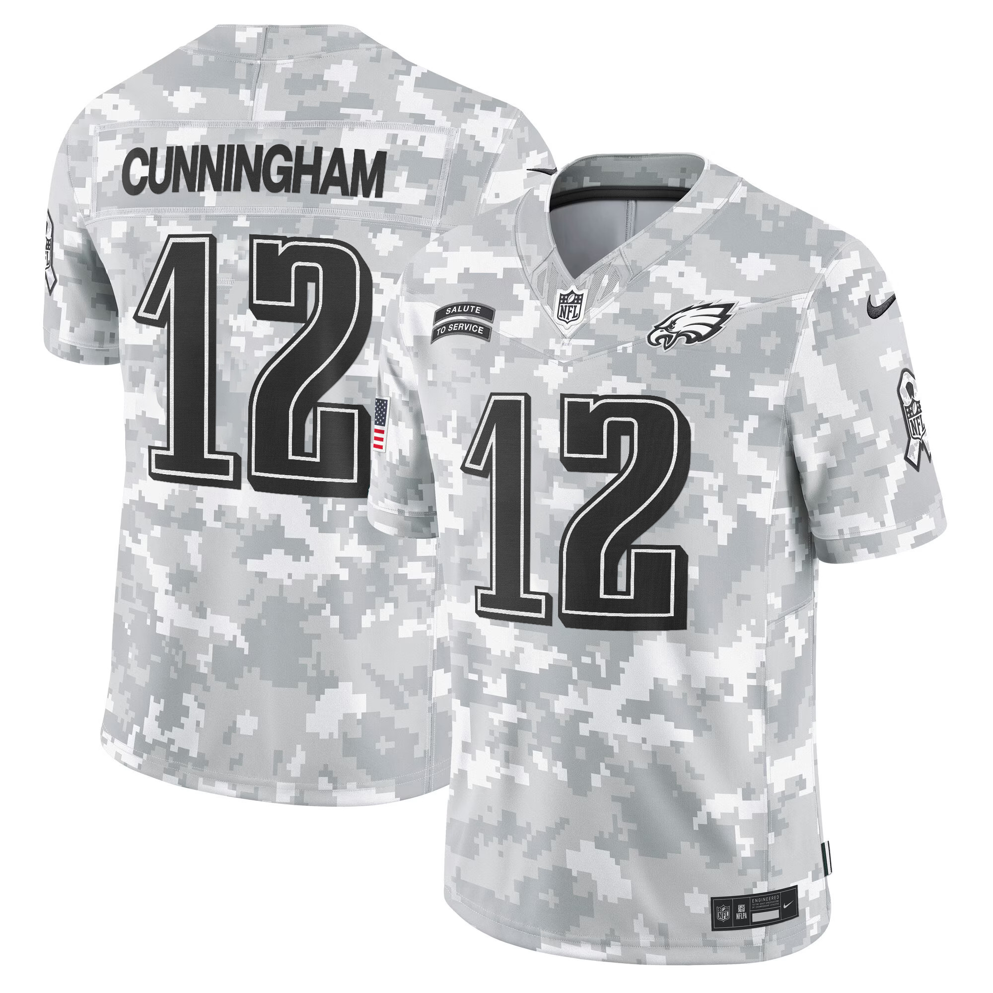 Men's Randall Cunningham Philadelphia Eagles 2024 Salute to Service Vapor Limited Arctic Camo Jersey - All Stitched