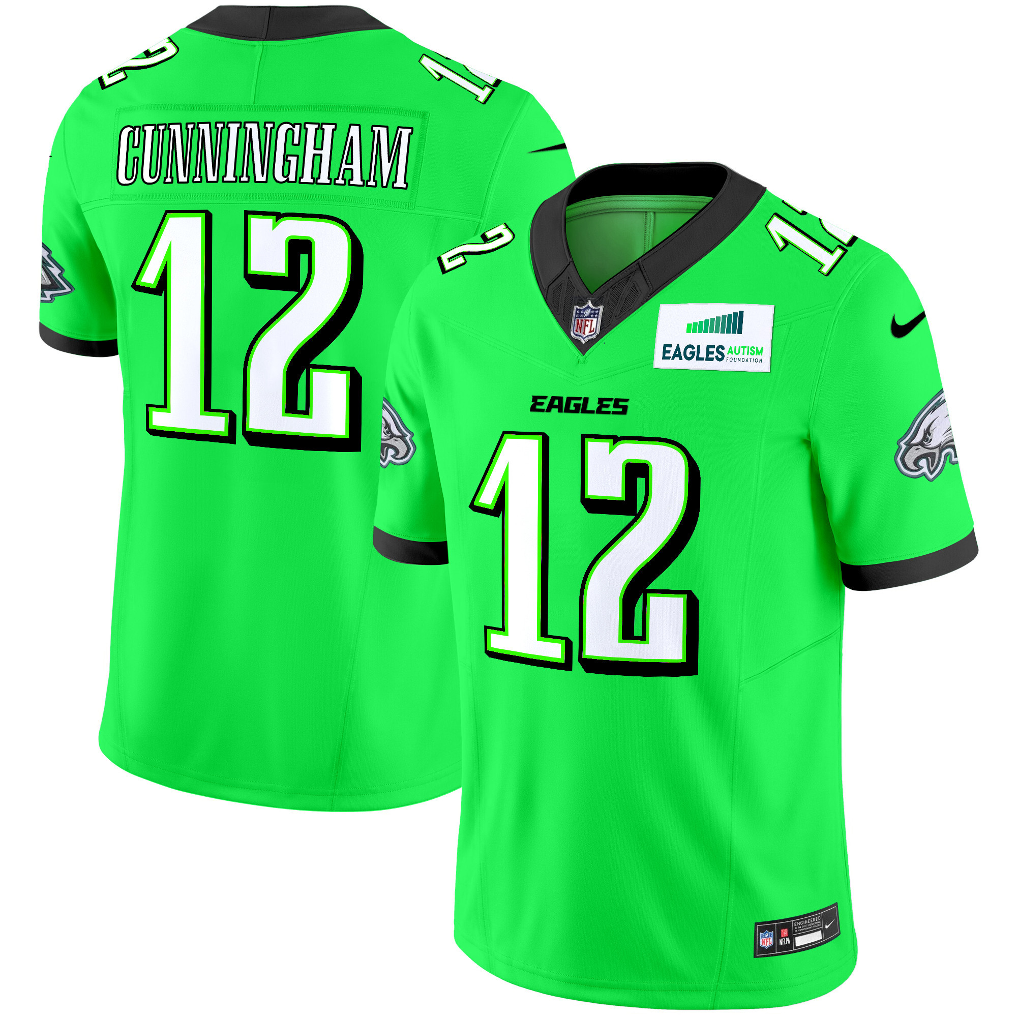 Men's Randall Cunningham Philadelphia Eagles Autism Foundation Patch Vapor Limited Green Neon Jersey - All Stitched