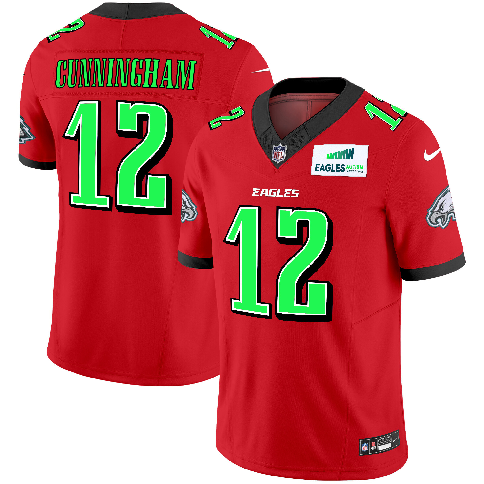 Men's Randall Cunningham Philadelphia Eagles Autism Foundation Patch Vapor Limited Red Jersey - All Stitched
