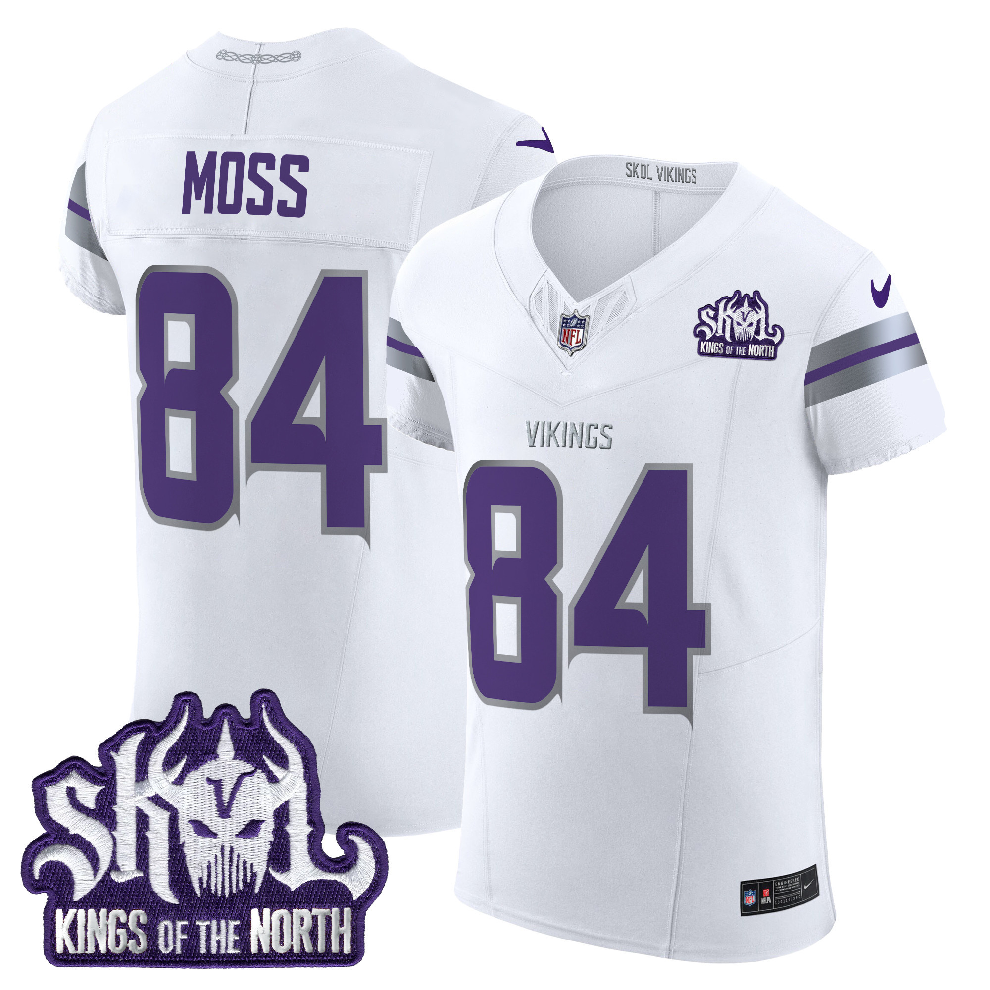 Men's Randy Moss Minnesota Vikings 2024 Winter Warrior Skol Patch Vapor Elite White Jersey - All Stitched