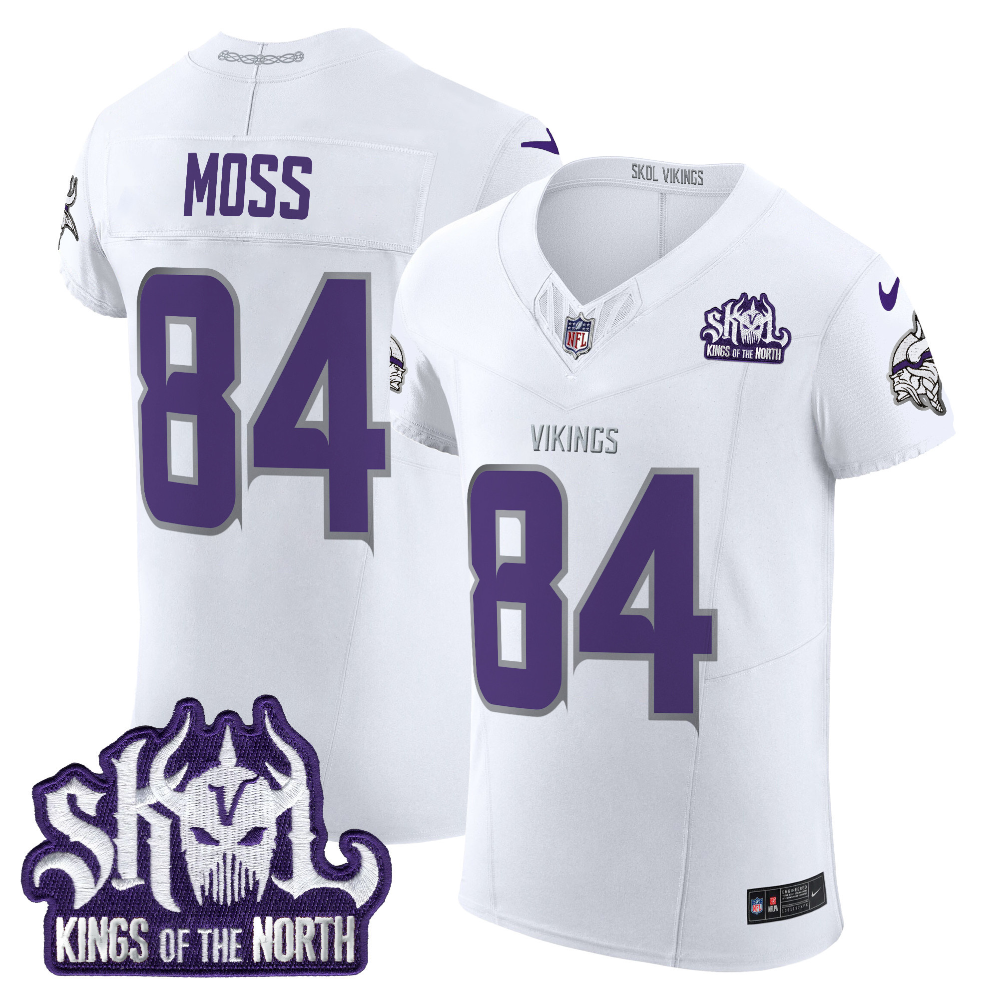 Men's Randy Moss Minnesota Vikings 2024 Winter Warrior Skol Patch Vapor Elite White Limited Jersey - All Stitched