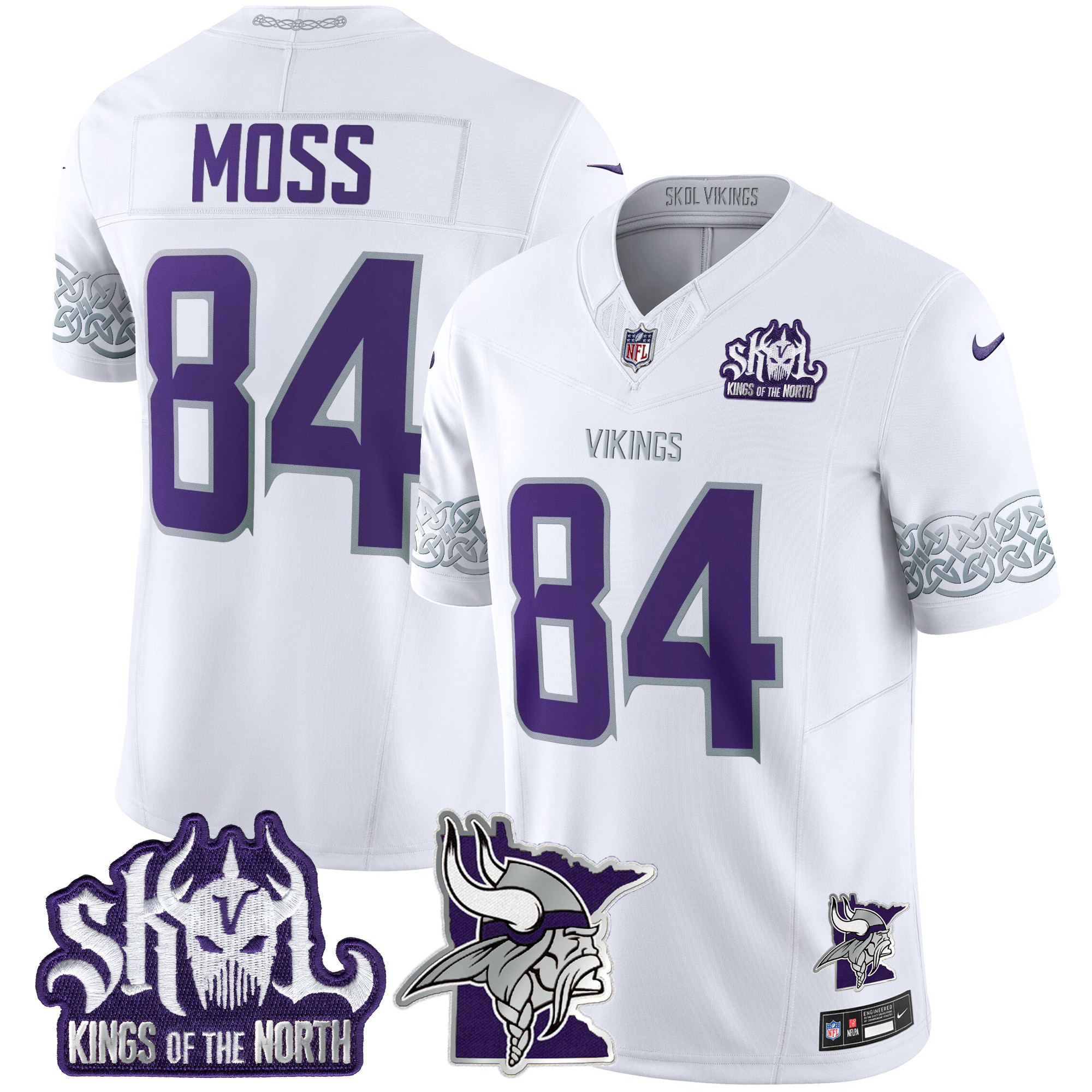 Men's Randy Moss Minnesota Vikings 2024 Winter Warrior Skol Patch Vapor Limited White Jersey V2 - All Stitched