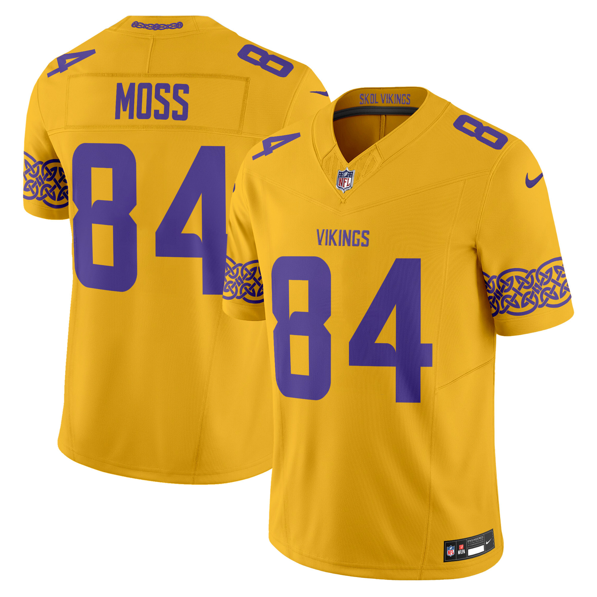 Men's Randy Moss Minnesota Vikings Nordic Pattern Vapor Limited Gold Jersey - All Stitched