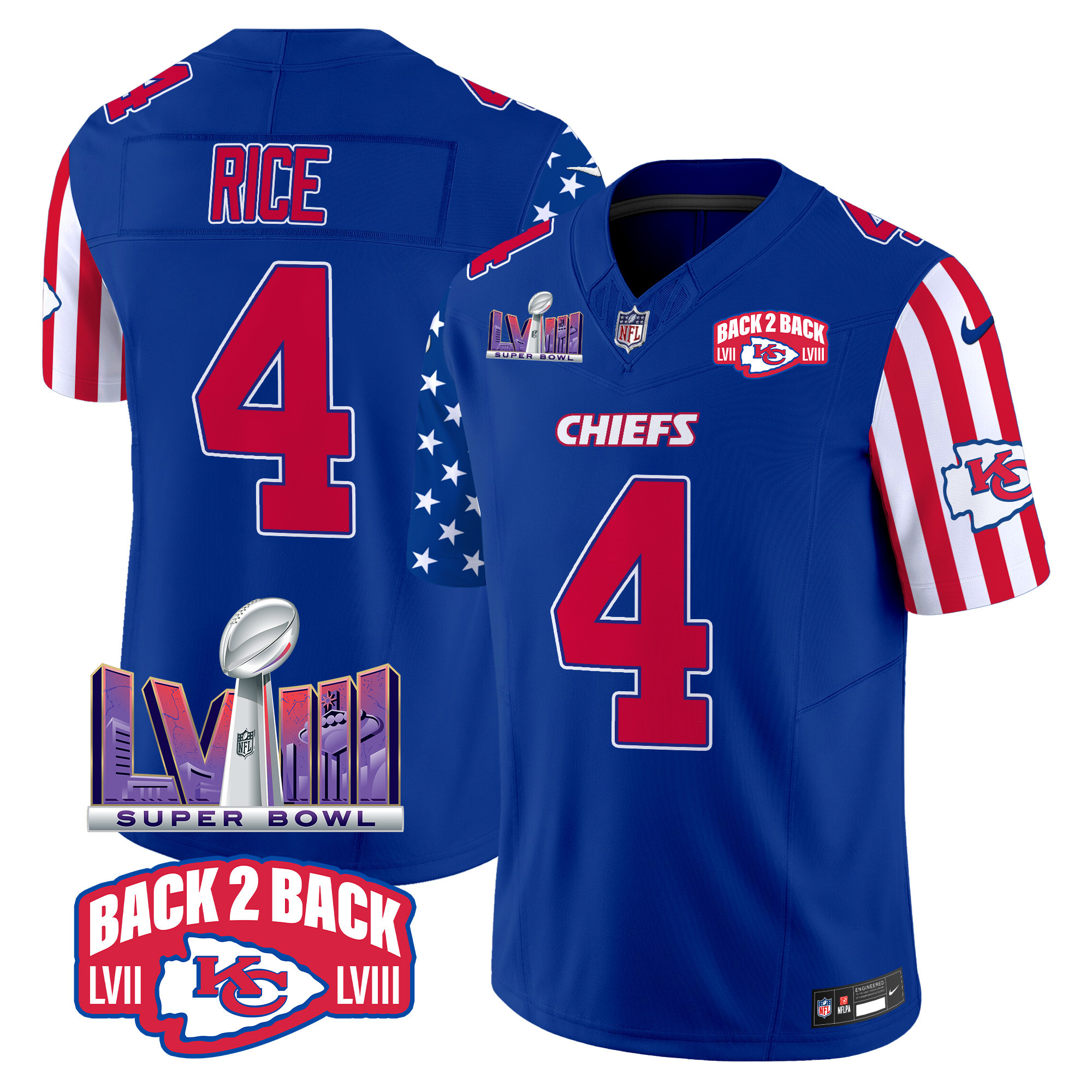 Men's Rashee Rice Kansas City Chiefs American Style Vapor Limited Royal Jersey - All Stitched