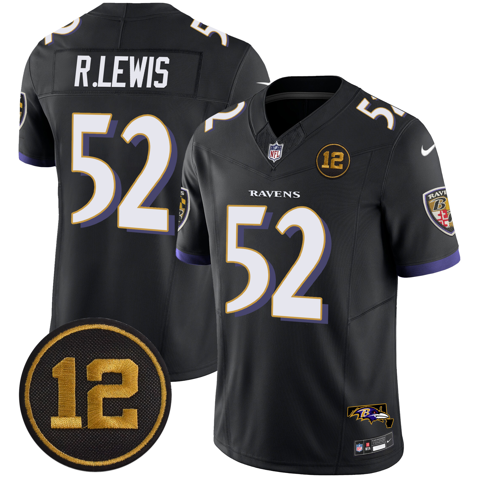 Men's Ray Lewis Baltimore Ravens Jacoby Jones Patch Vapor Limited Black Jersey - All Stitched