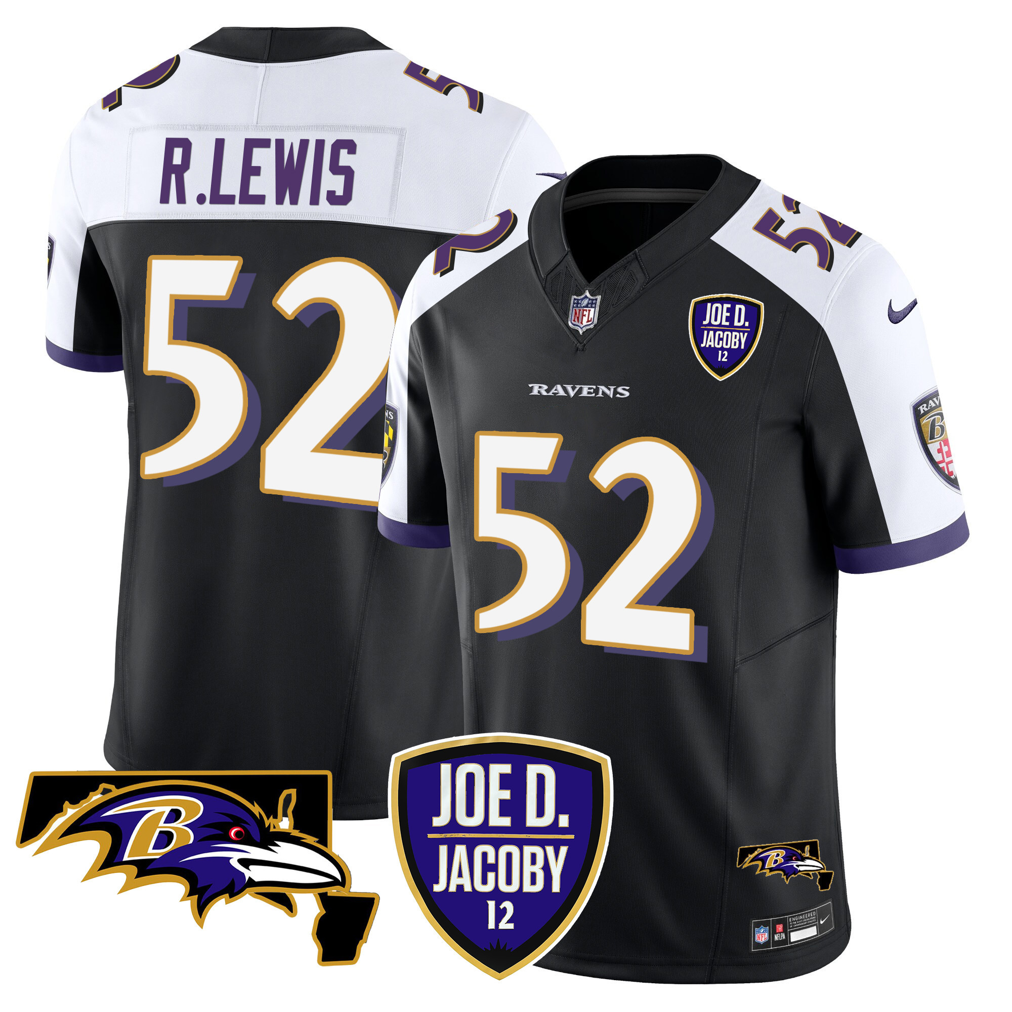 Men's Ray Lewis Baltimore Ravens Joe D & Jacoby Patch Vapor Limited Black Alternate Jersey - All Stitched