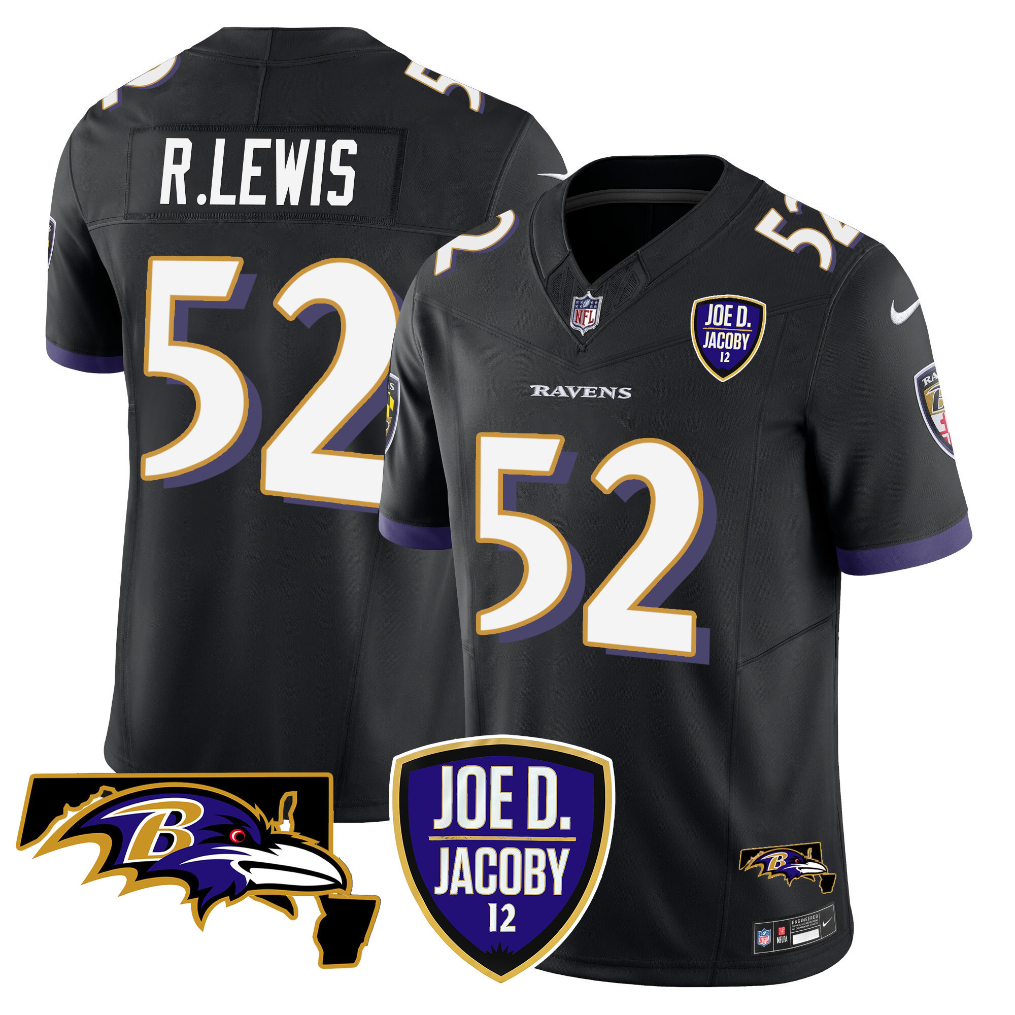 Men's Ray Lewis Baltimore Ravens Joe D & Jacoby Patch Vapor Limited Black Jersey - All Stitched