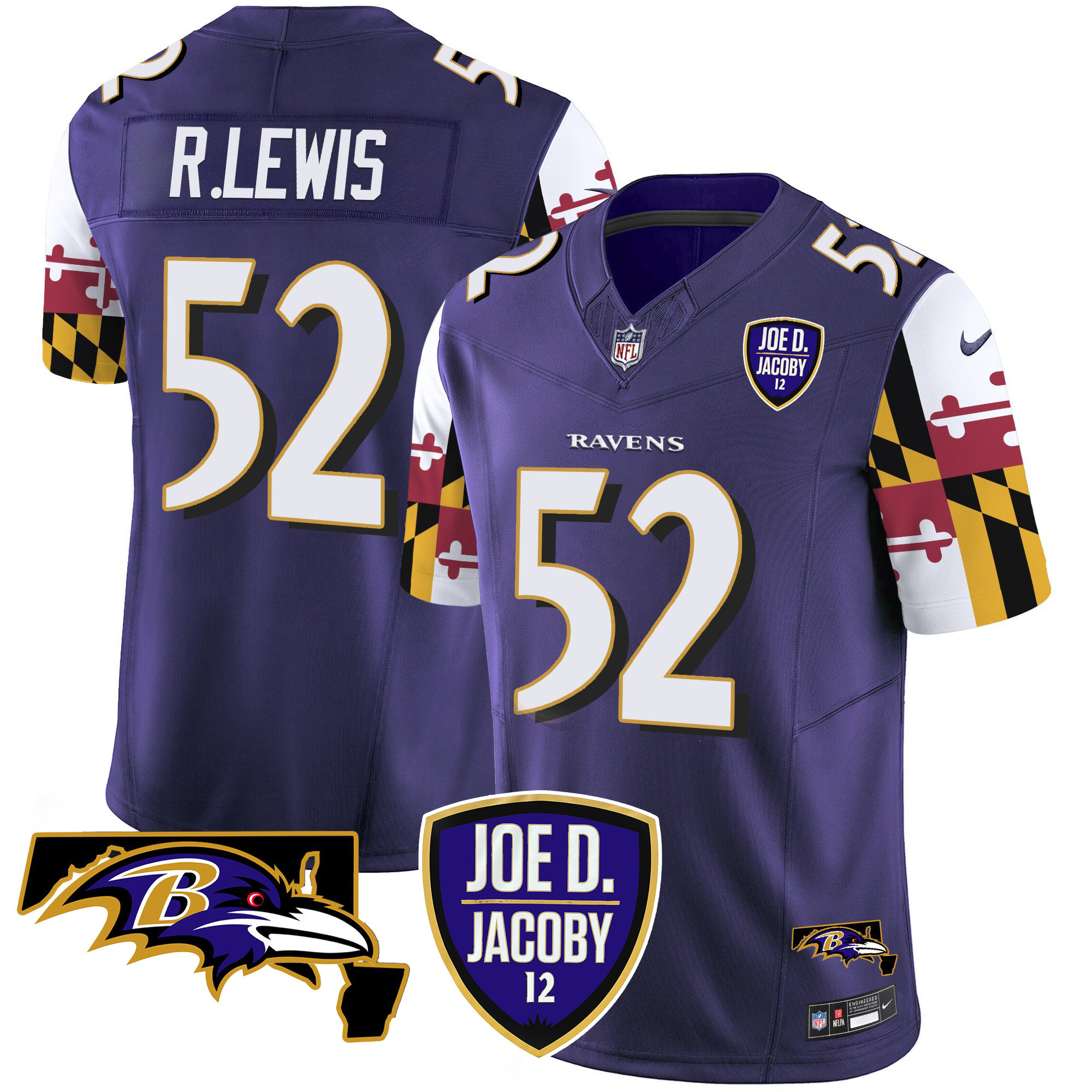 Men's Ray Lewis Baltimore Ravens Joe D & Jacoby Patch Vapor Limited Purple Jersey V2 - All Stitched