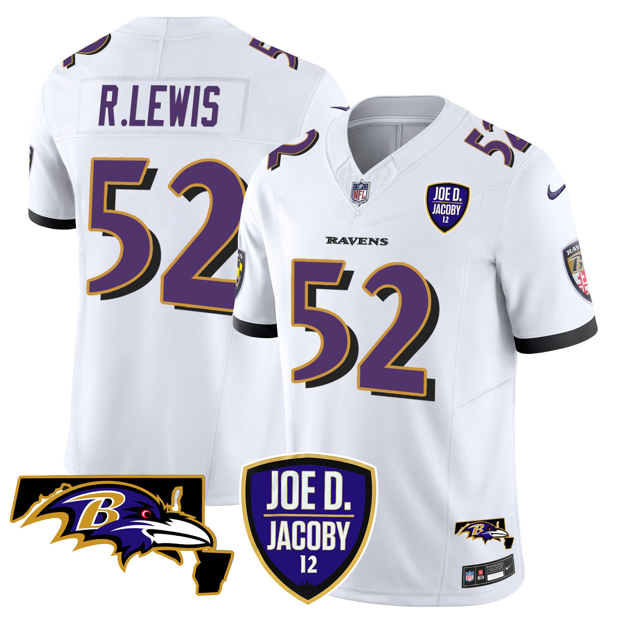 Men's Ray Lewis Baltimore Ravens Joe D & Jacoby Patch Vapor Limited White Jersey - All Stitched