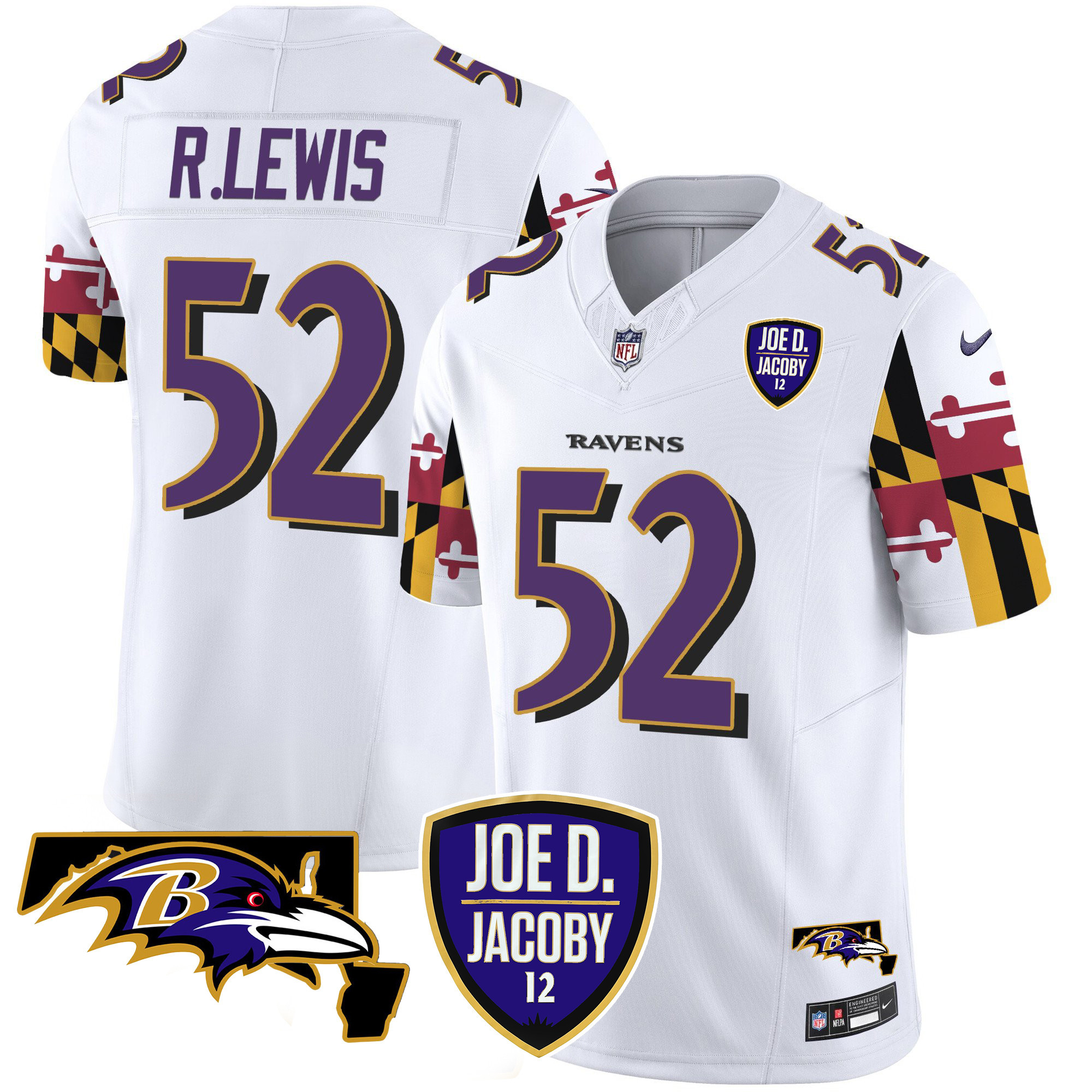 Men's Ray Lewis Baltimore Ravens Joe D & Jacoby Patch Vapor Limited White Jersey V2 - All Stitched