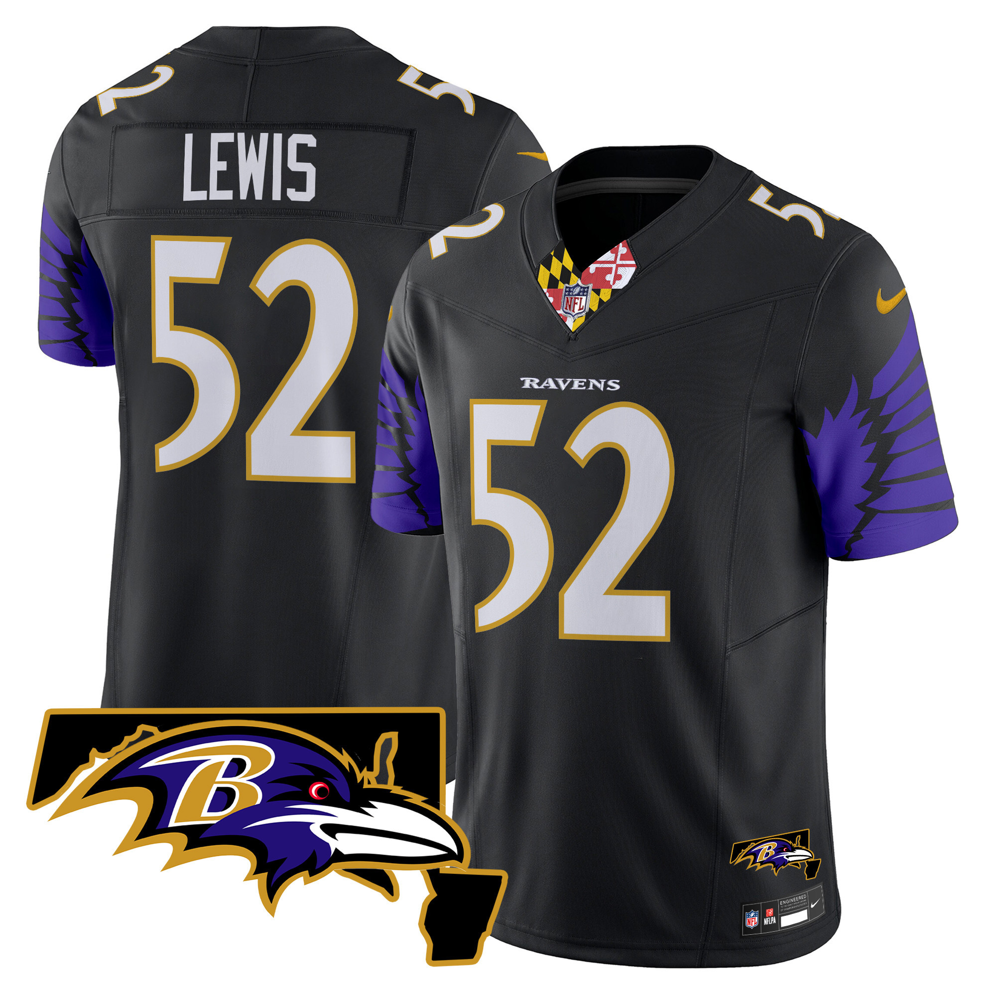 Men's Ray Lewis Baltimore Ravens Maryland Patch Vapor Limited Black Jersey V2 - All Stitched