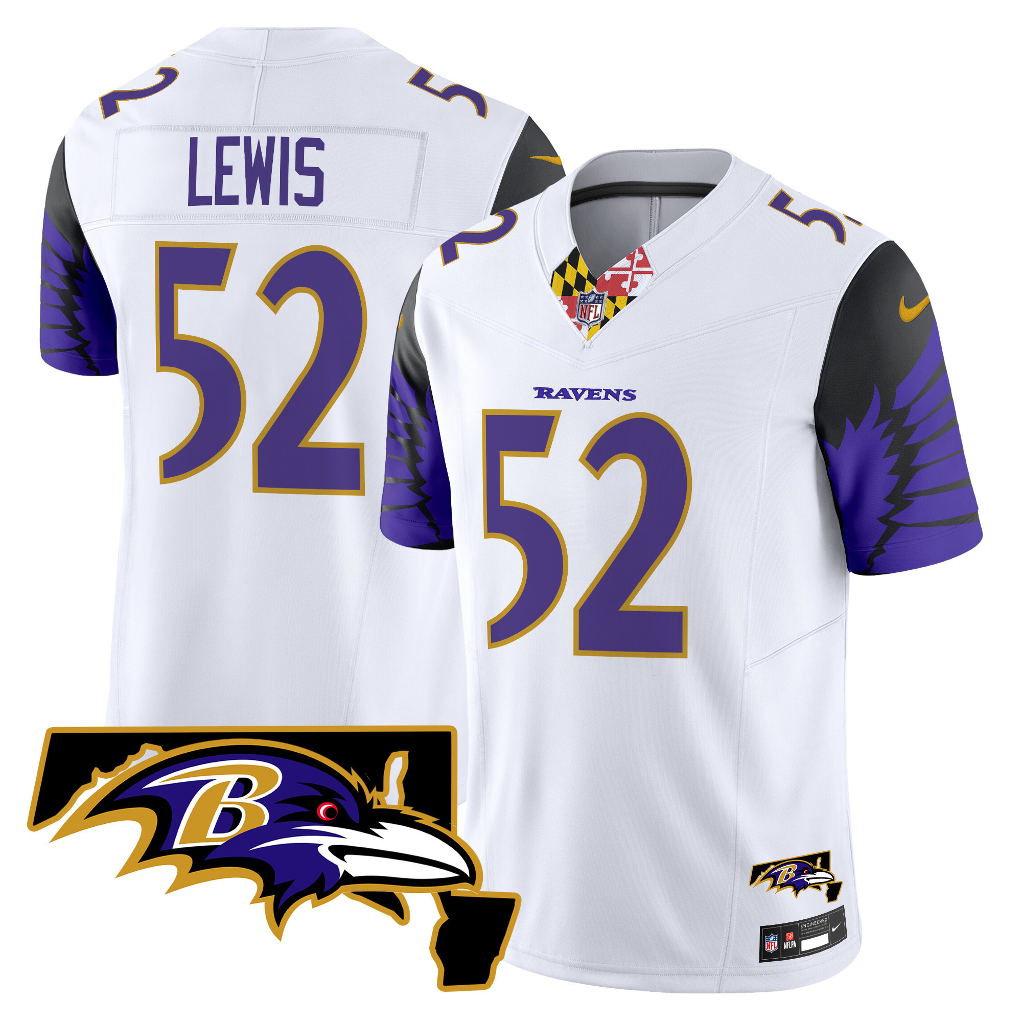 Men's Ray Lewis Baltimore Ravens Maryland Patch Vapor Limited White Jersey V2 - All Stitched