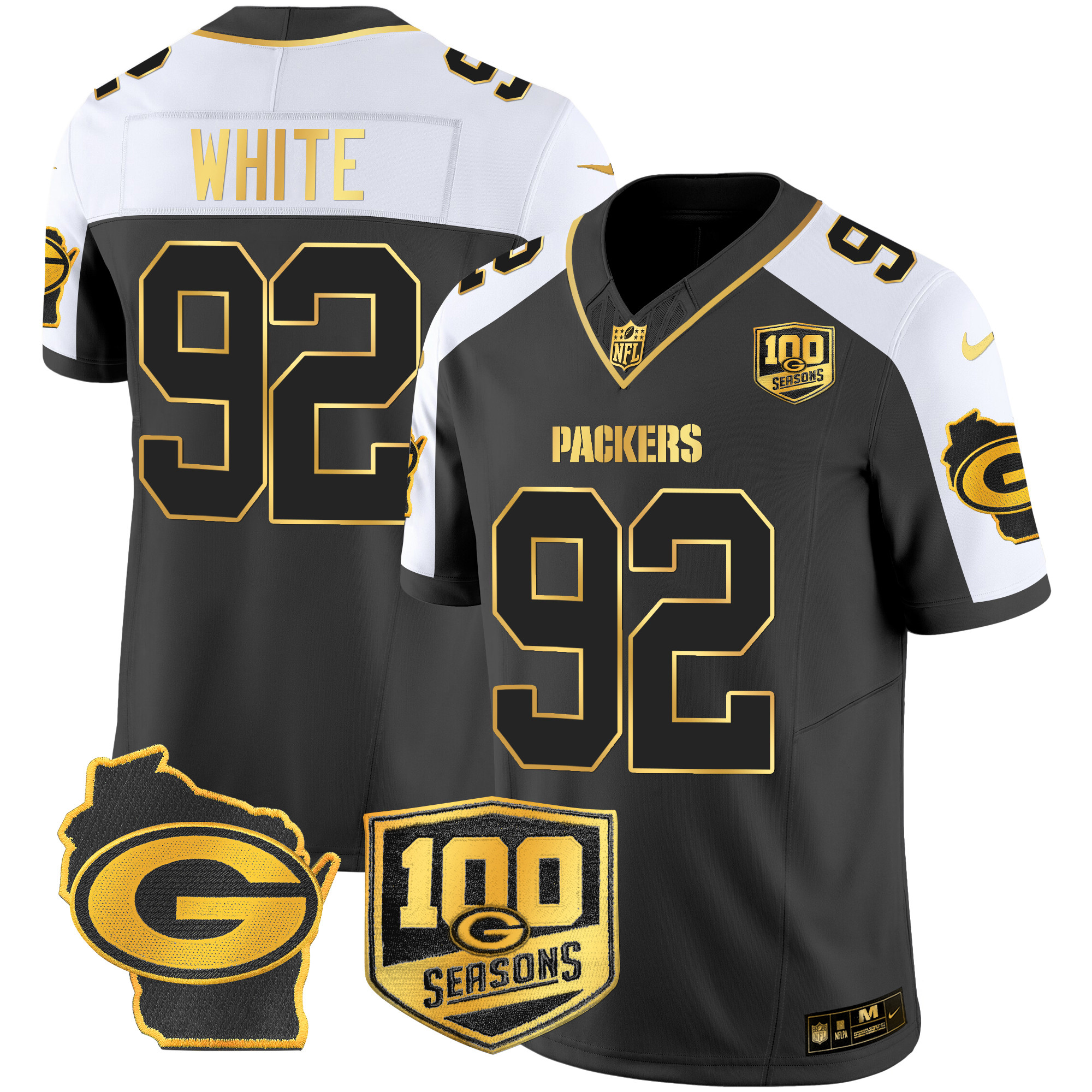 Men's Reggie White Green Bay Packers 100th Season & Home Patch Gold Vapor Limited Alternate Jersey â€“ All Stitched