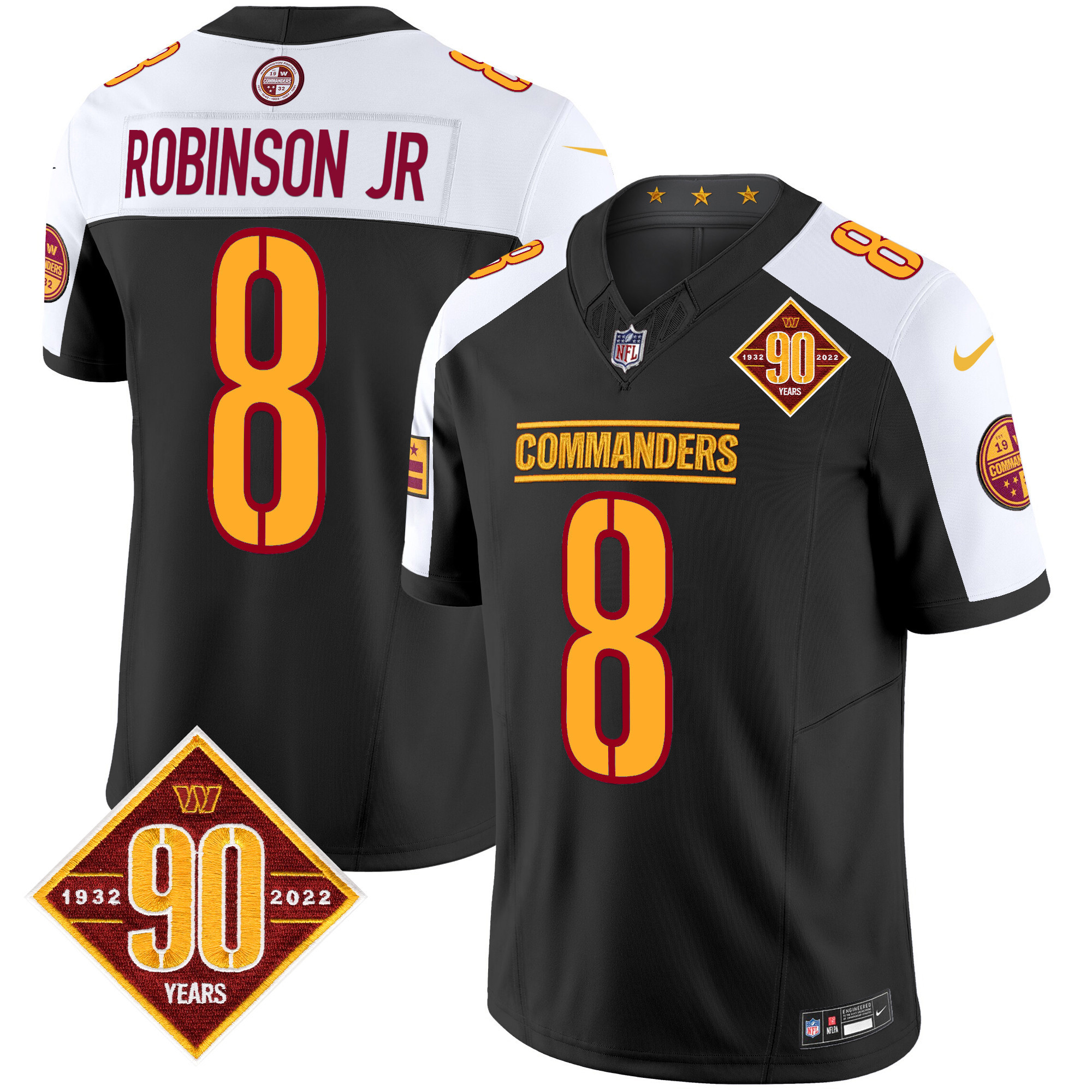 Men's Robinson Jr. Washington Commanders 90th Anniversary Patch Vapor Limited Black Alternate Jersey - All Stitched