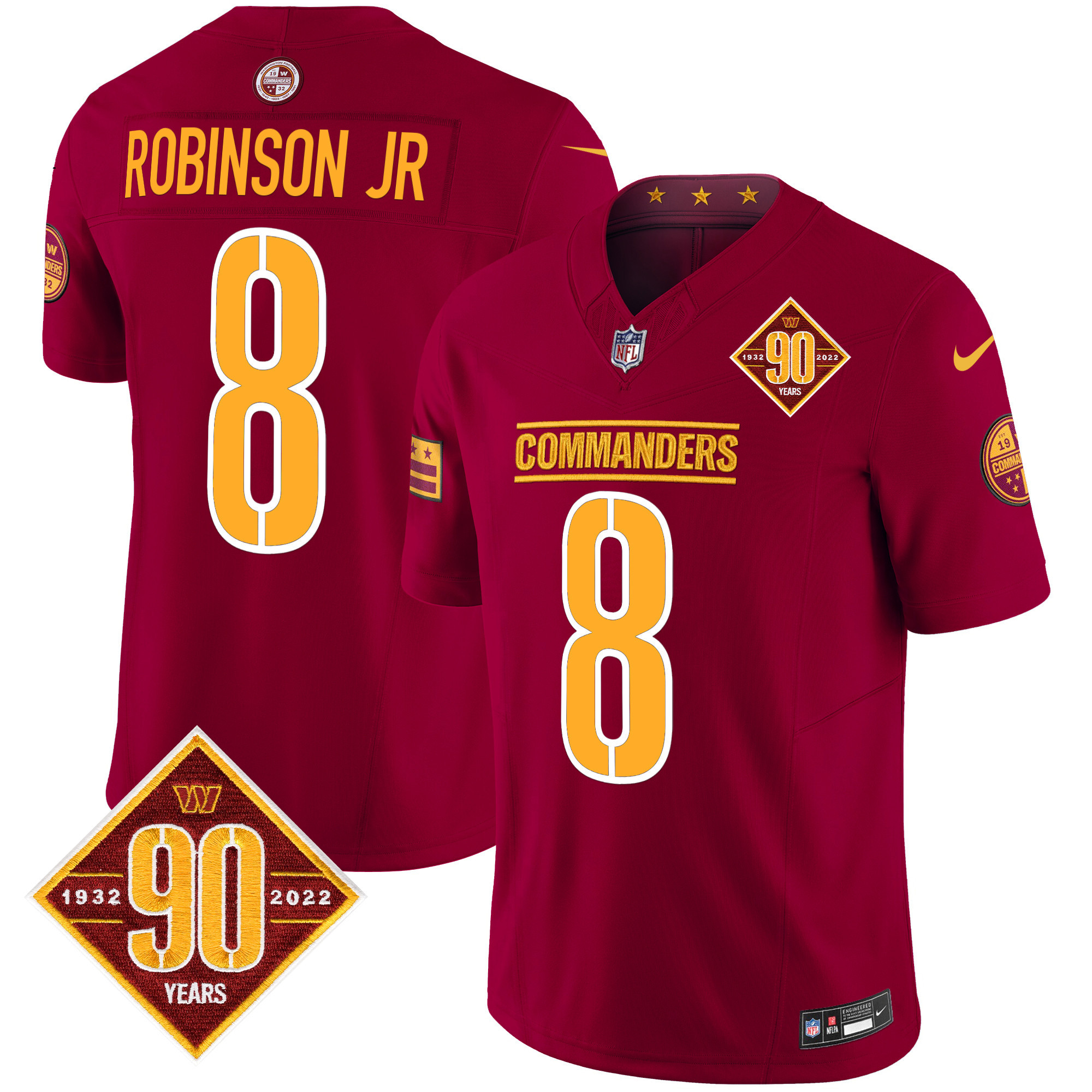 Men's Robinson Jr. Washington Commanders 90th Anniversary Patch Vapor Limited Burgundy Jersey - All Stitched