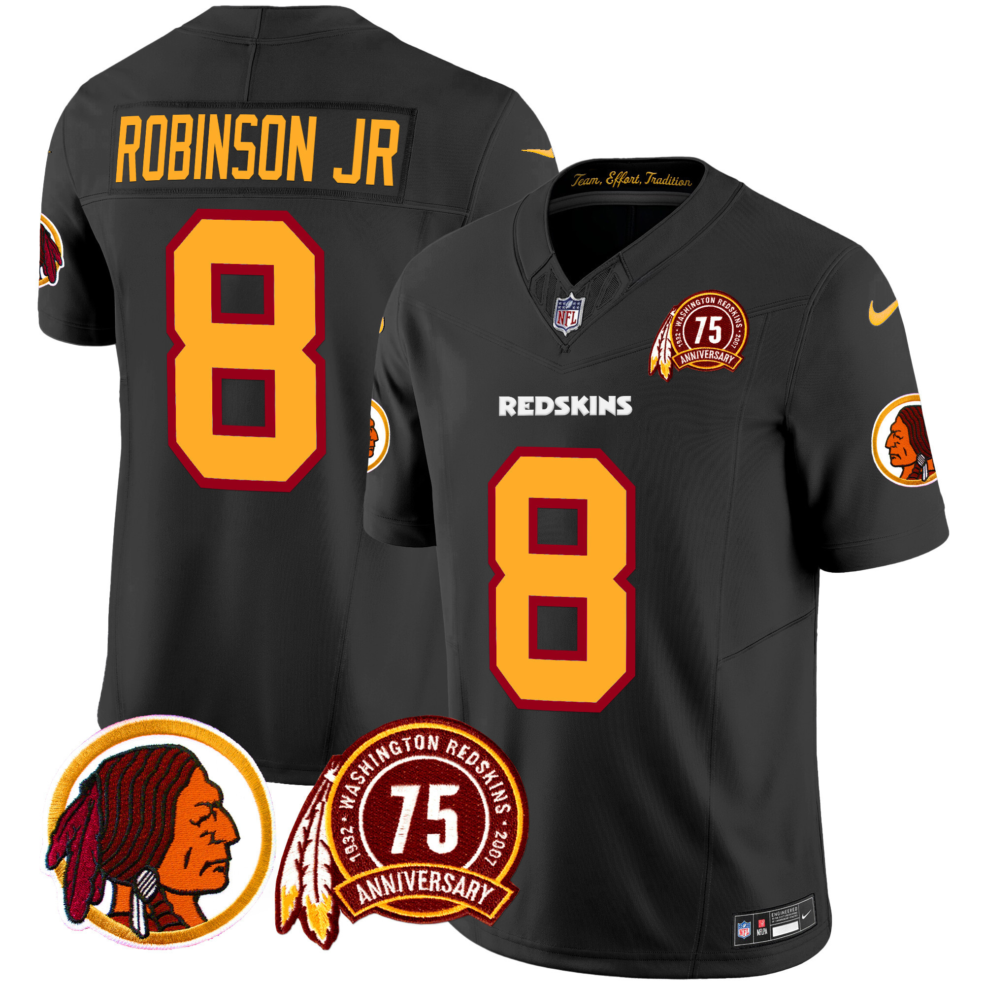 Men's Robinson Jr. Washington Redskins 75th Patch Throwback Vapor Limited Black Jersey - All Stitched