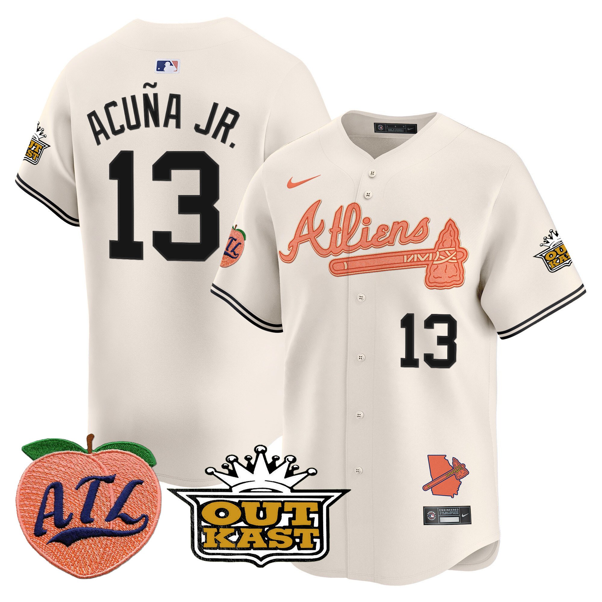 Men's Ronald Acuna Jr. Atlanta Braves Atliens & Peach Vapor Premier Limited Cream Jersey - All Stitched