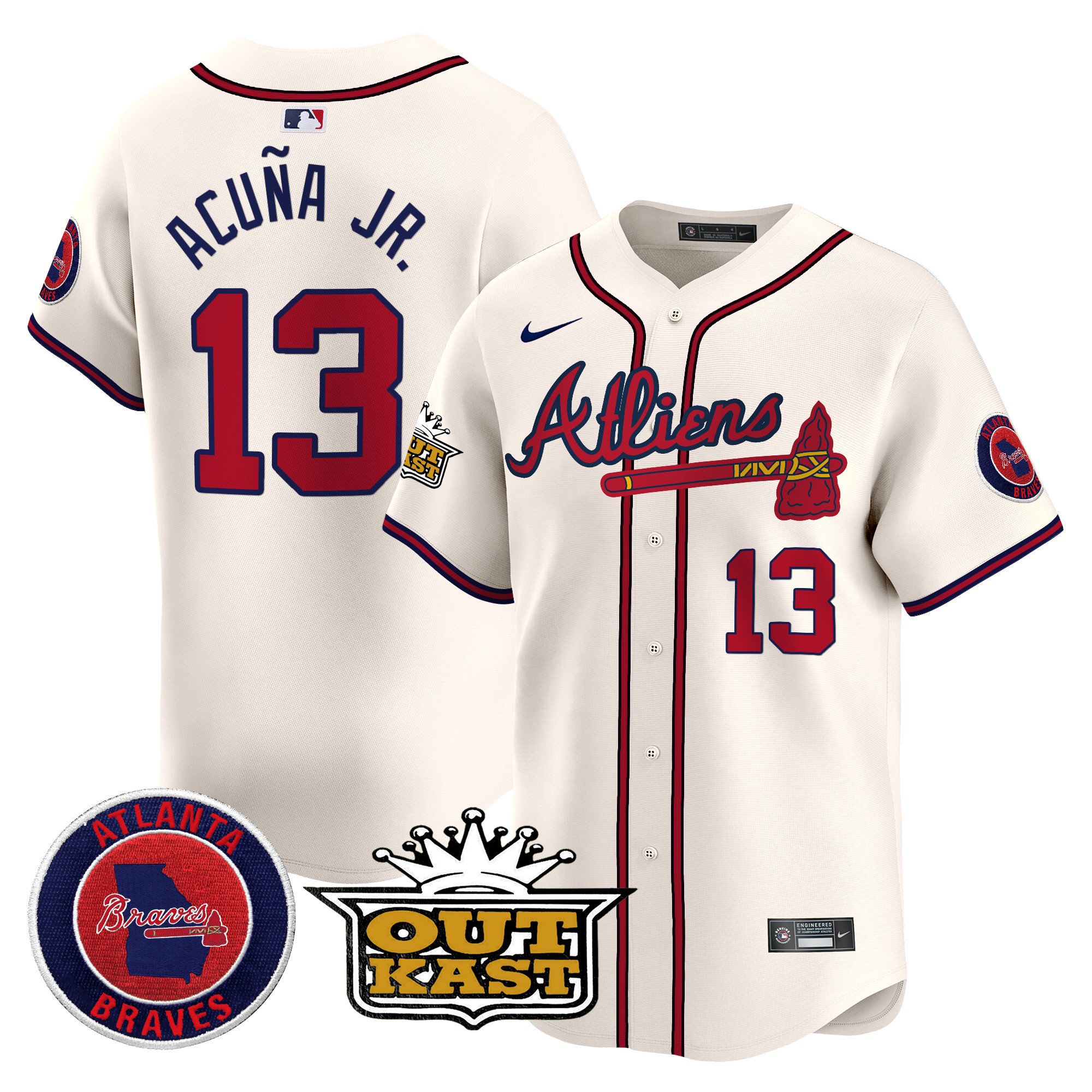 Men's Ronald Acuna Jr. Atlanta Braves Atliens Vapor Premier Limited Cream Jersey V4 - All Stitched