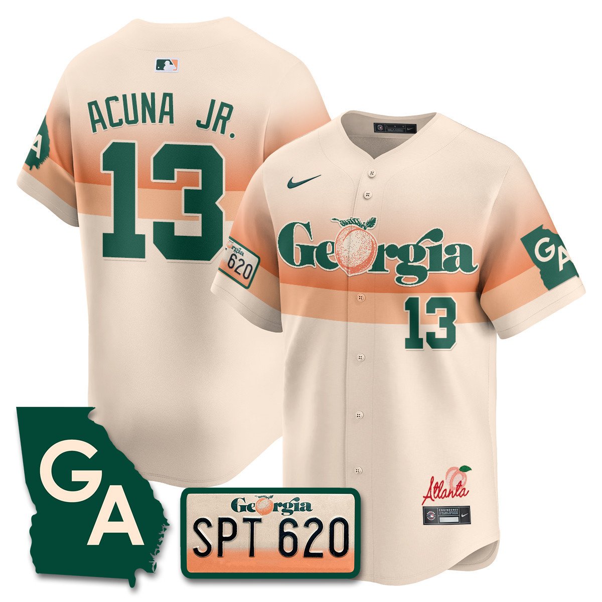 Men's Ronald Acuna Jr. Atlanta Braves Peach Plates - Georgia Peaches Vapor Premier Limited Cream Jersey - Printed